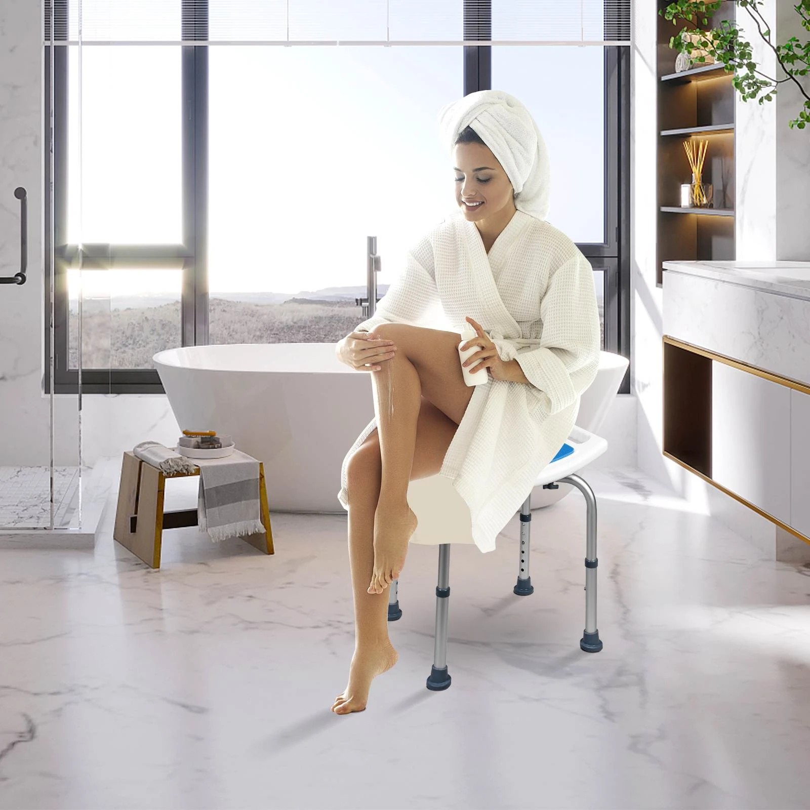 5 Costway Adjustable Shower Stool Lightweight Bathtub Stool for Senior, 5 of 10