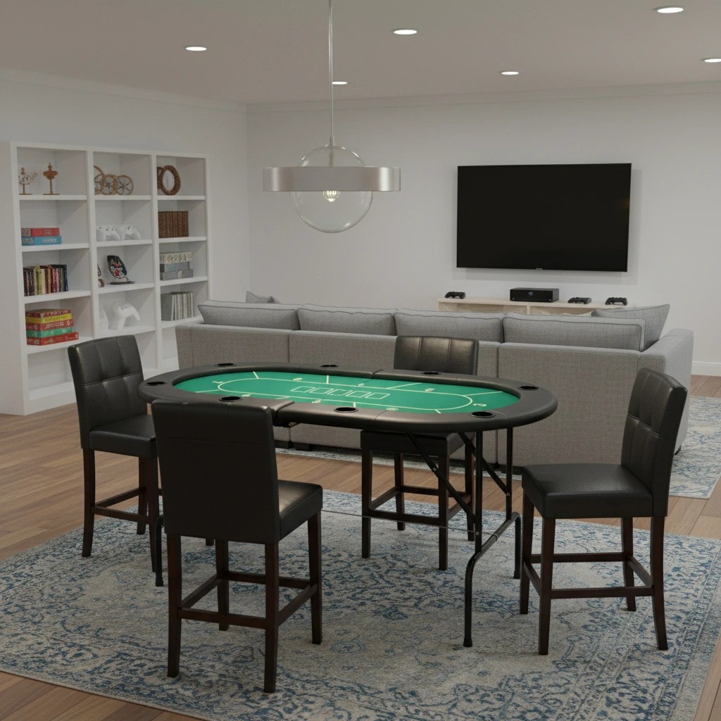 3 Costway 1.8M 8-Player Folding Poker Table Cardboard Game Table w/Comfy Armrests - Green, 3 of 4