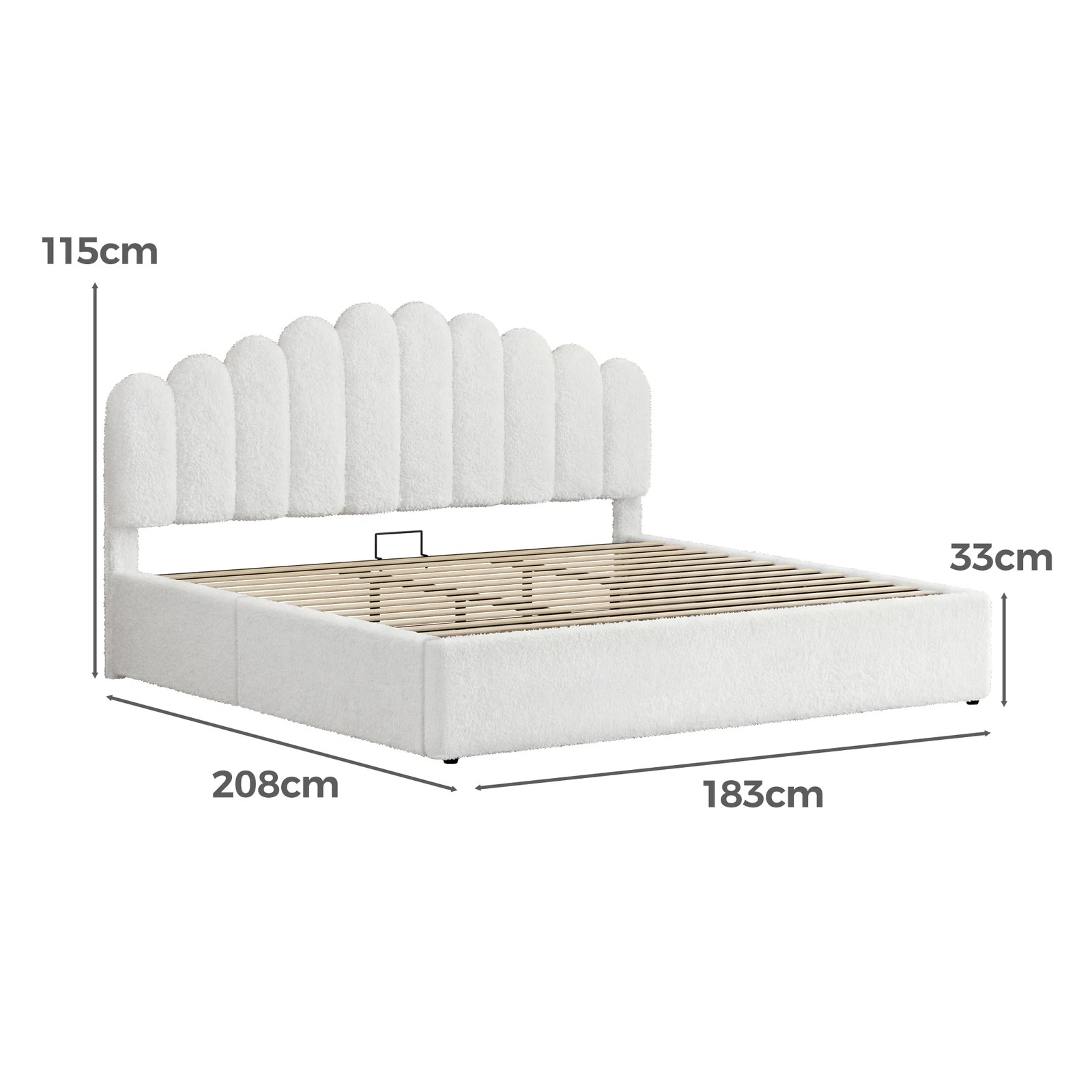 9 Alfordson Bed Frame King Size Gas Lift Storage Base Wooden Boucle Mutis - White, 9 of 10