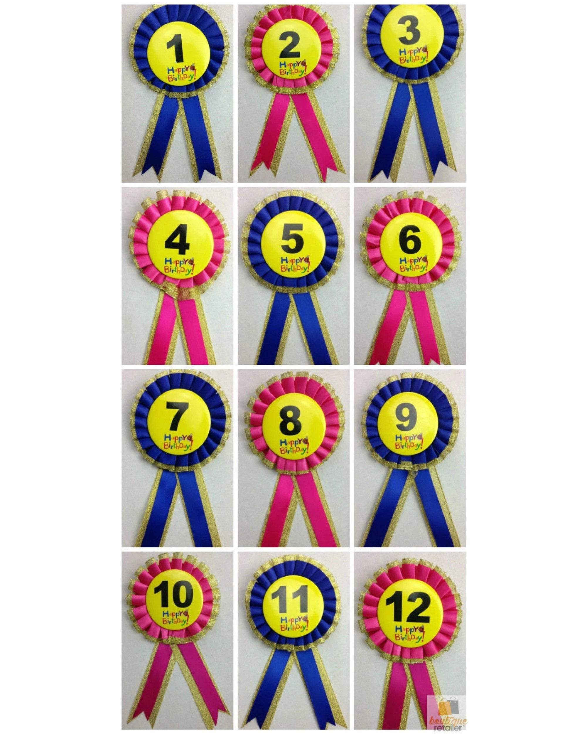 2 BR Costumes Kids Birthday Badge Rosette with Ribbon Age 10 Party Favour in Pink, 2 of 3