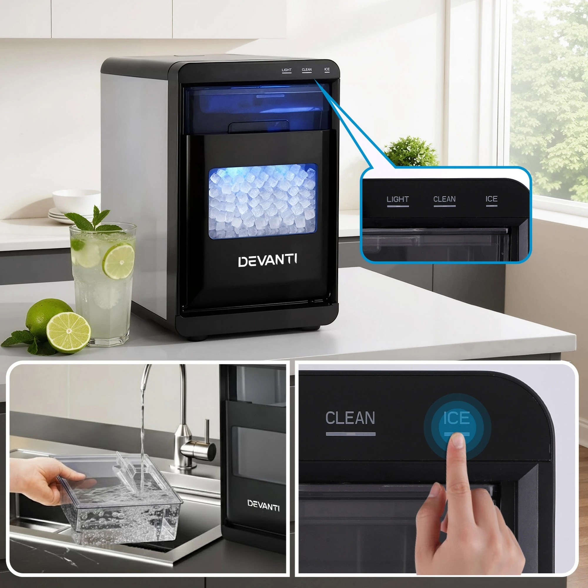 5 Devanti Ice Maker Machine 20kg Chewable Nugget Ice Countertop w/Self - Silver, 5 of 8