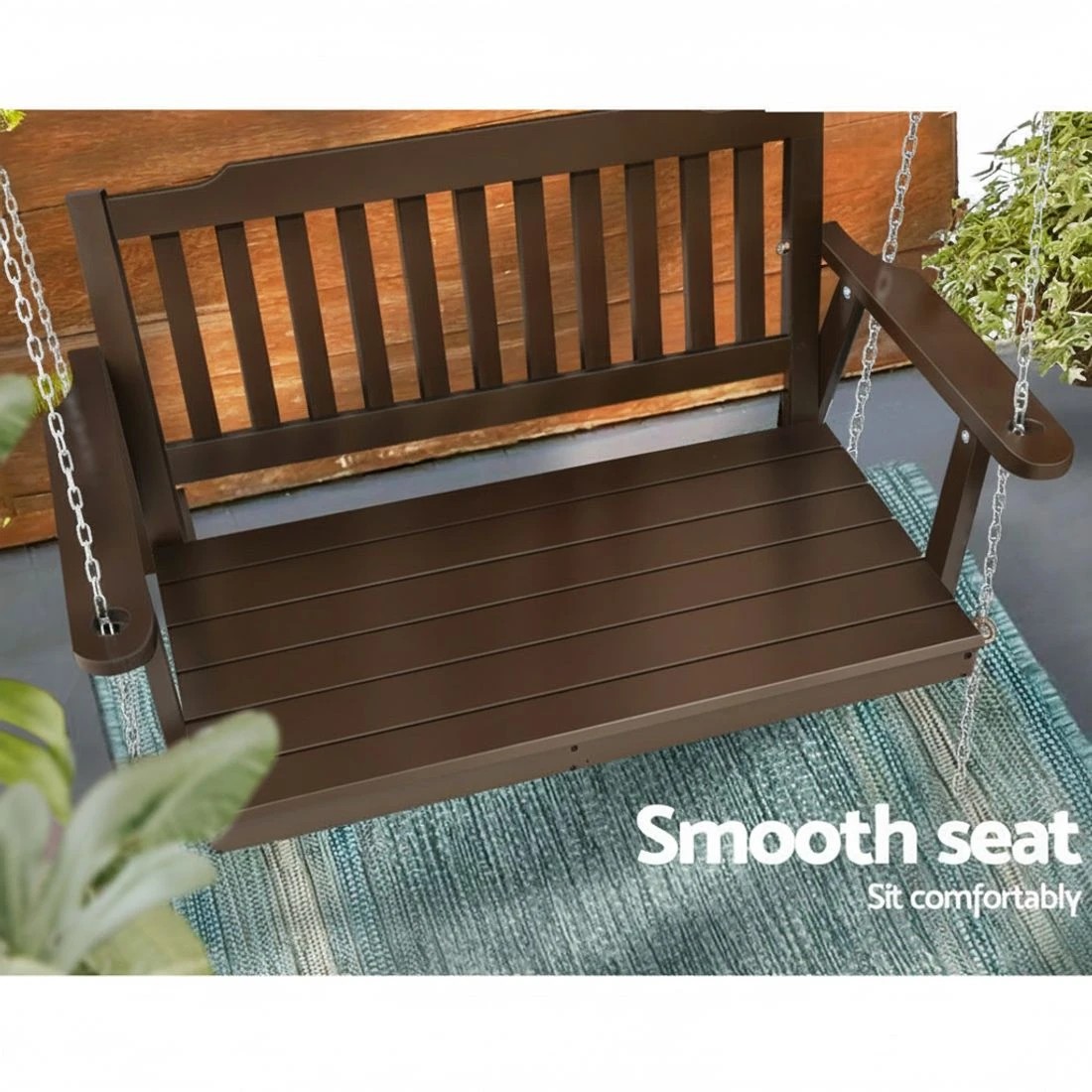 5 Gardeon Porch Swing Chair With Chain Outdoor Furniture Wooden Bench 2 Seat - Brown, 5 of 5