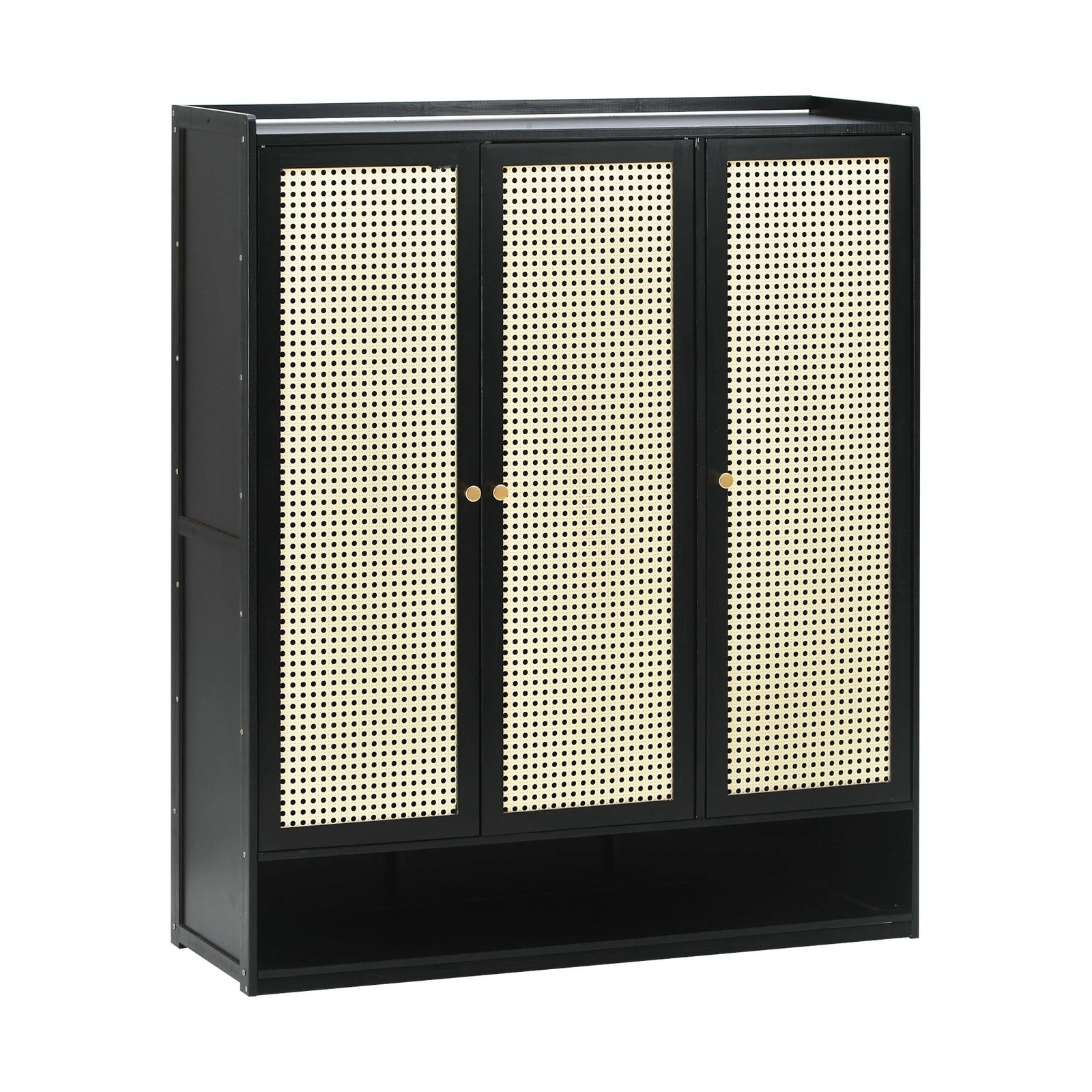6 Oikiture Shoe Storage Cabinet Shoes Rack Organiser Shelf 3 Doors Rattan Style
 - Black, 6 of 9