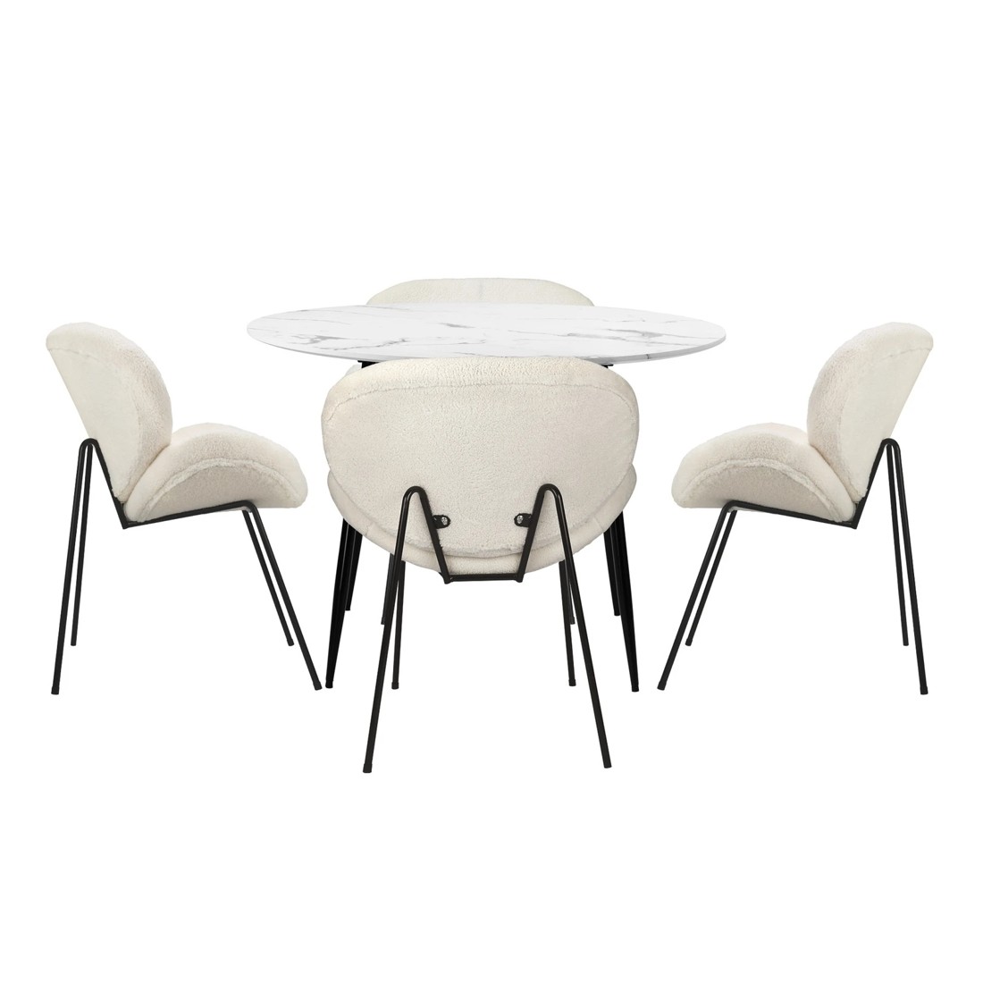 8 Oikiture 110cm Round Dining Table with 4PCS Dining Chairs Sherpa - Multi, 8 of 9
