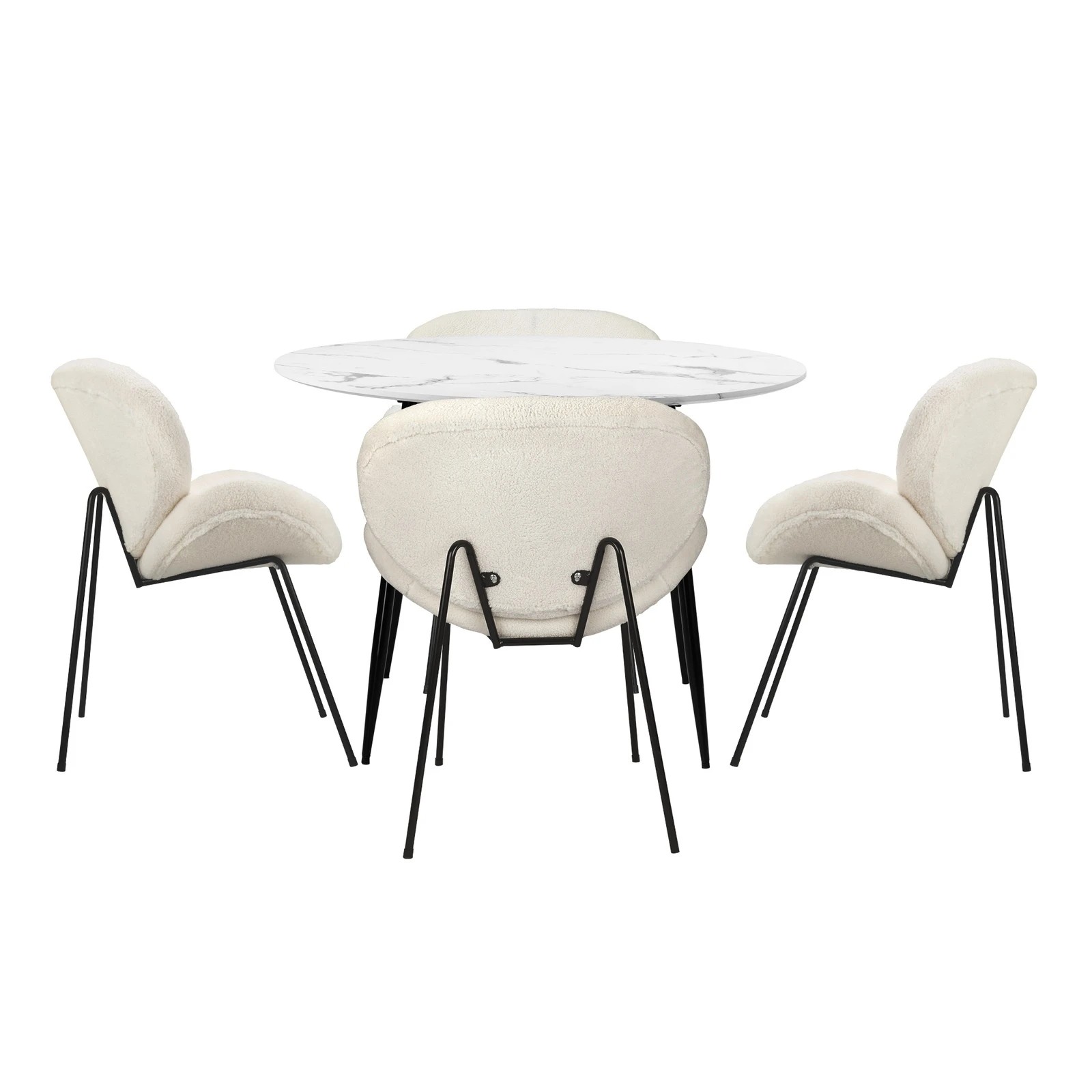 8 Oikiture 110cm Round Dining Table with 4PCS Dining Chairs Sherpa - Multi, 8 of 9