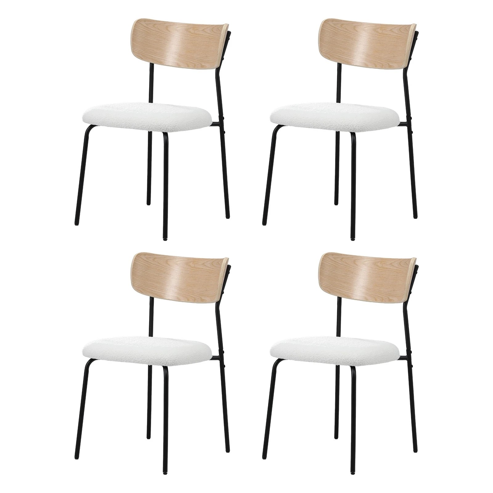 1 Oikiture 4PCS Dining Chairs Kitchen Chair Padded Lounge Seat Sherpa White - White, 1 of 10