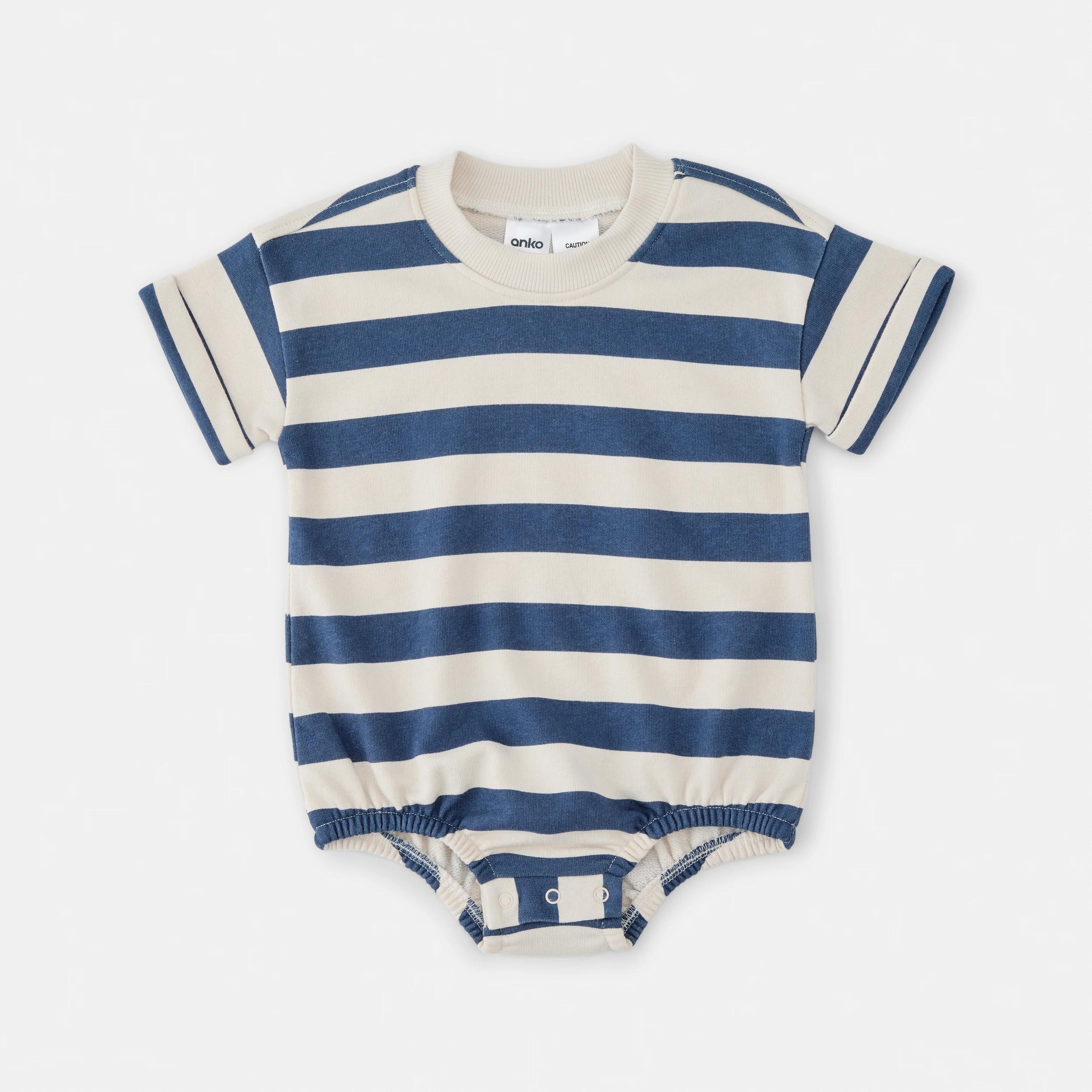 1 Short Sleeve Terry Bodysuit MUTED NAVY STRIPE, 1 of 5
