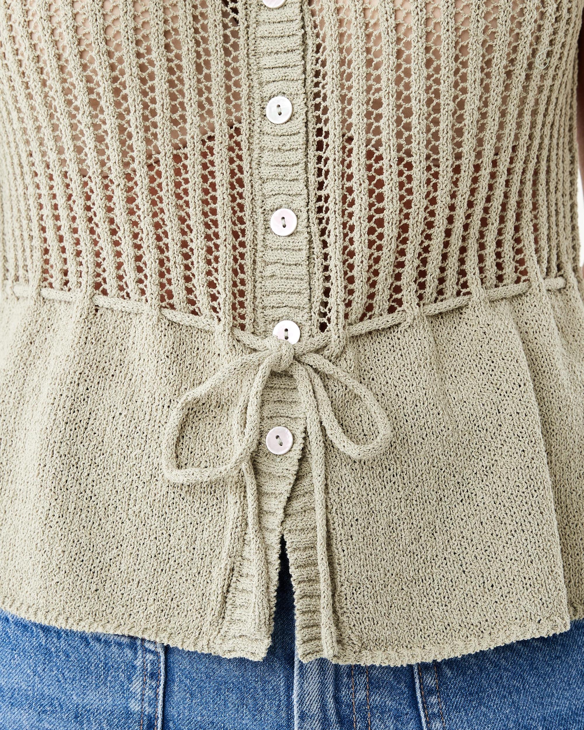 7 Short Sleeve Waist Tie Top Elm Green, 7 of 7