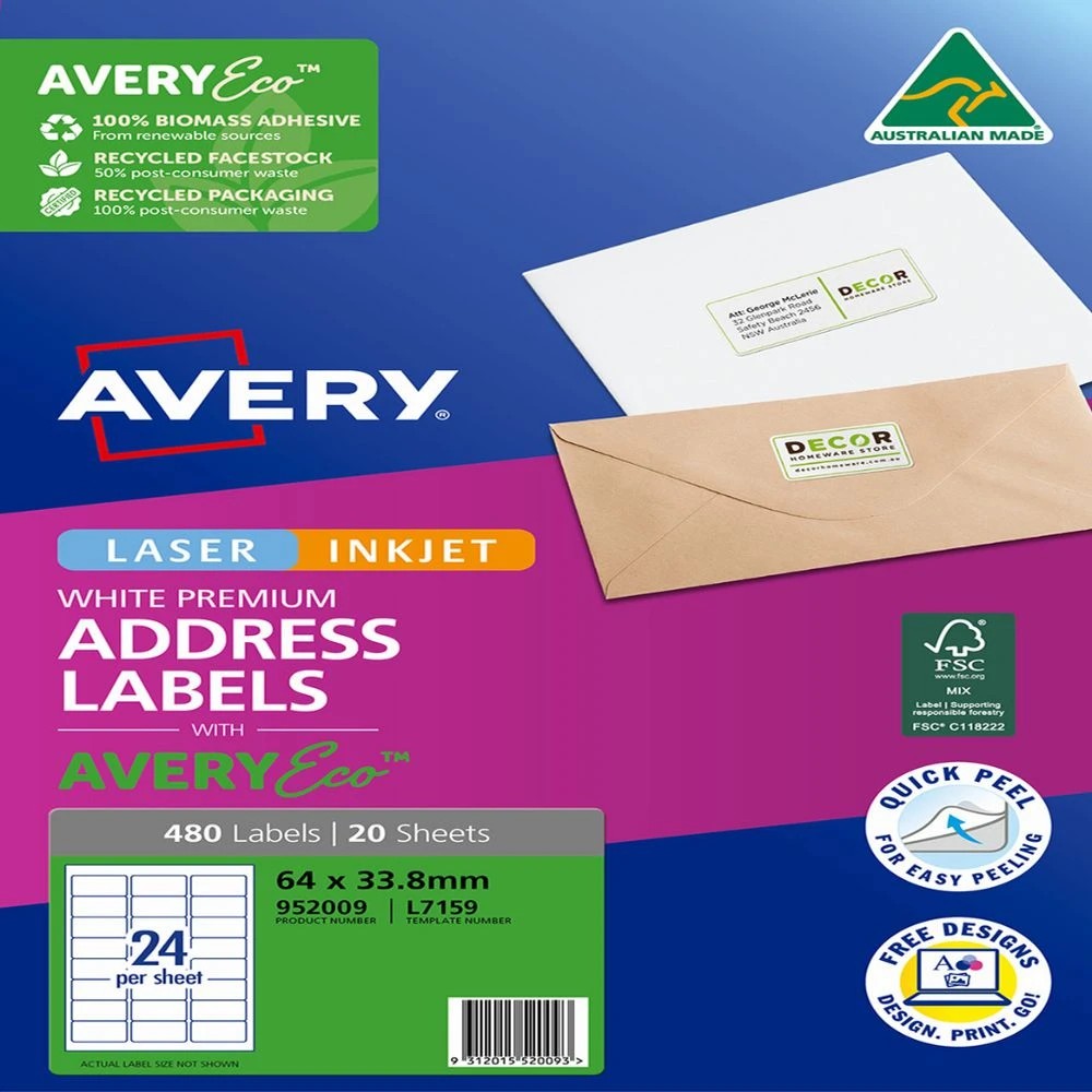 2 Avery Premium White Address Labels AveryEco 24UP 20 Sheets, 2 of 10