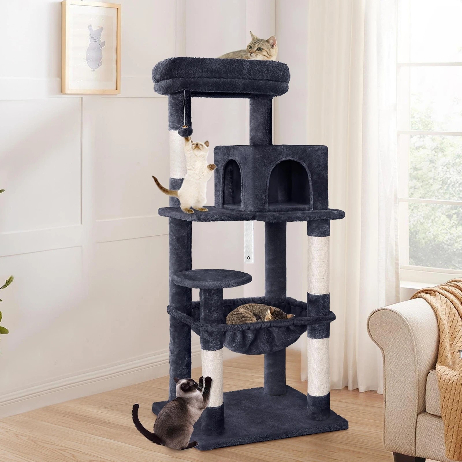 2 Beastie Cat Tree Scratching Post Scratcher Tower Condo House Furniture Wood 143 - Grey, 2 of 7