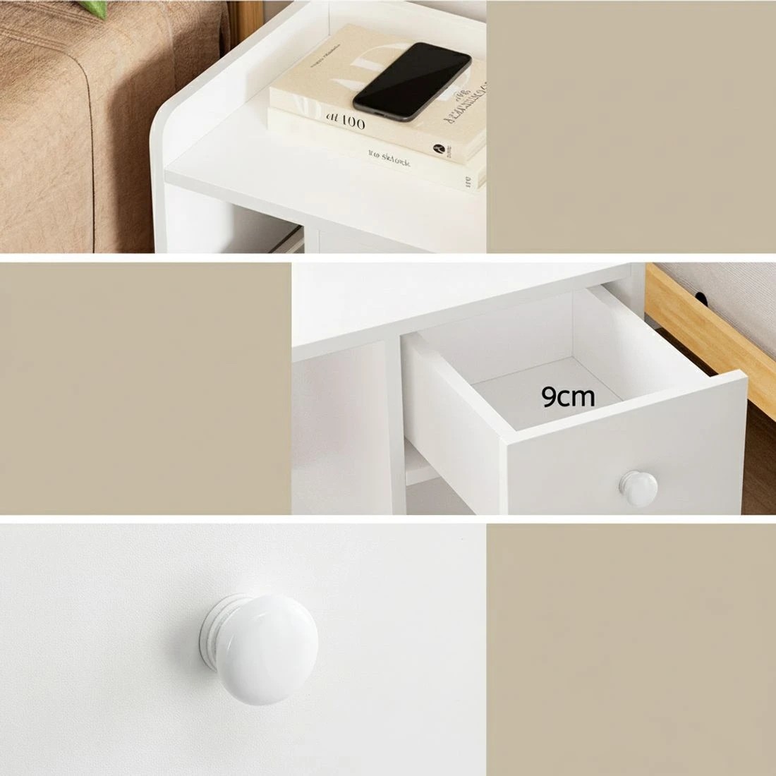 6 Artiss Bedside Table Drawer Nightstand Side End Table Storage Open Shelf - White, 6 of 8