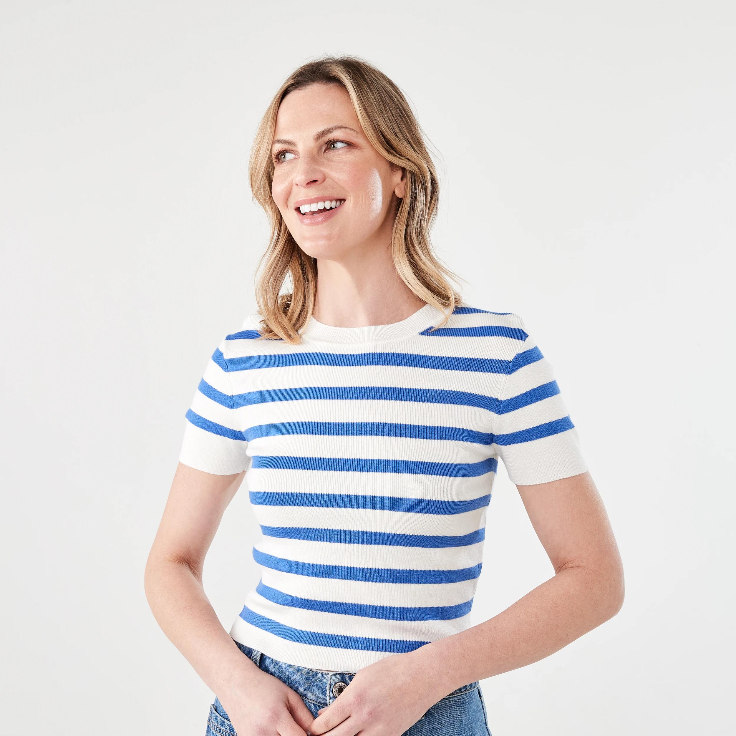 1 Short Sleeve True Knit Fitted T-shirt BOLD STRIPE BLUE MARINE, 1 of 5