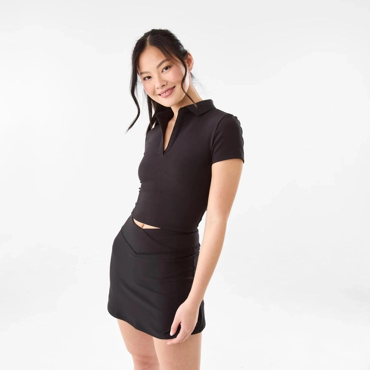 7 Active Womens Collared Baby T-shirt Black, 7 of 7