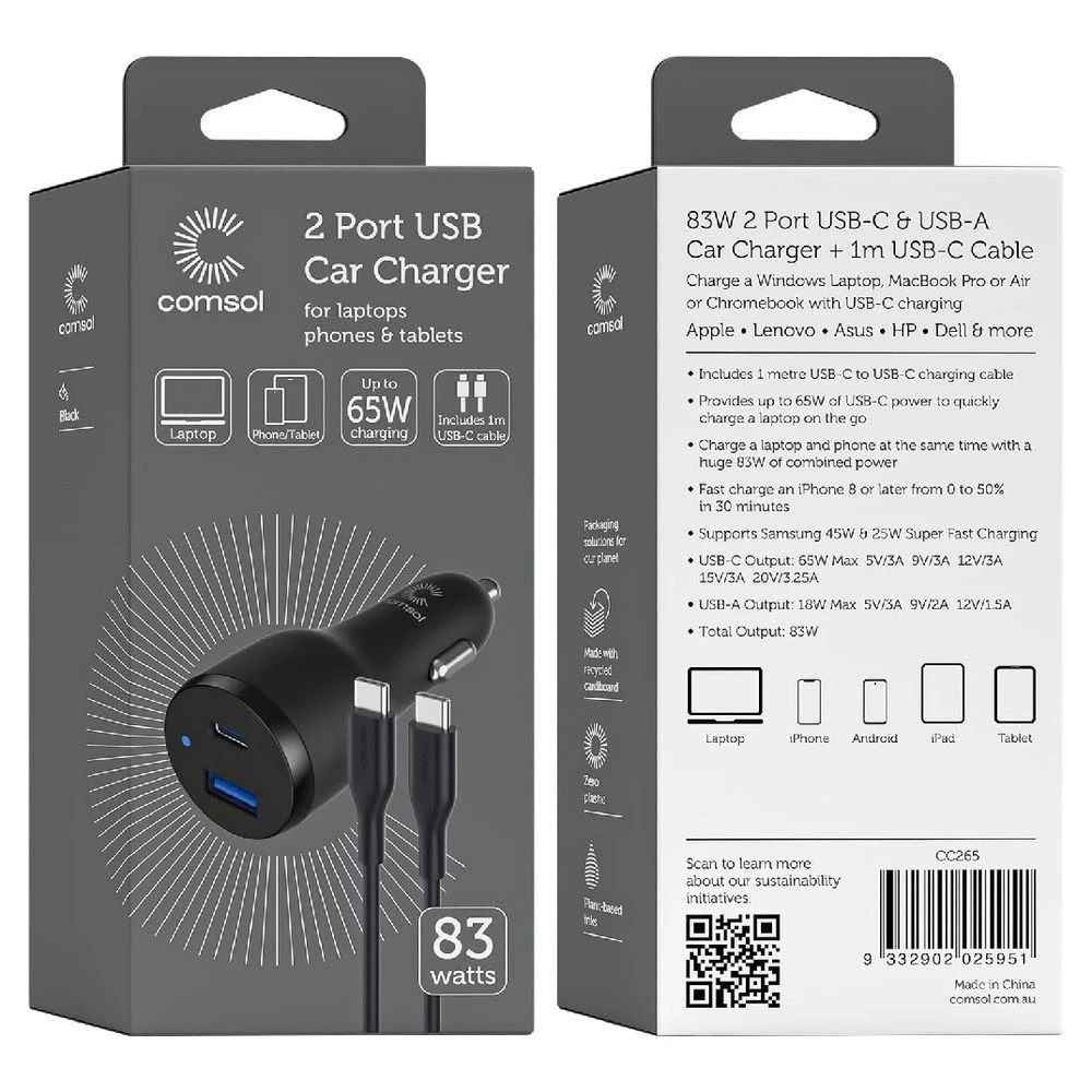 3 Comsol Dual Port Car Charger 65W Black, 3 of 3