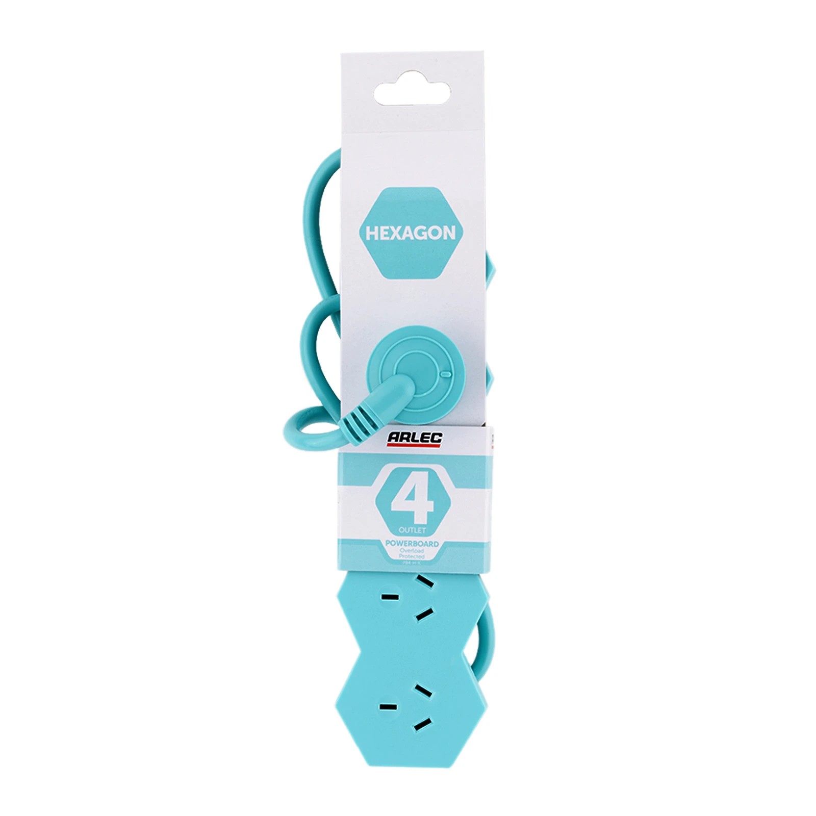 4 Arlec 4 Outlet Hexagon Overload Protected Powerboard - Teal, 4 of 5