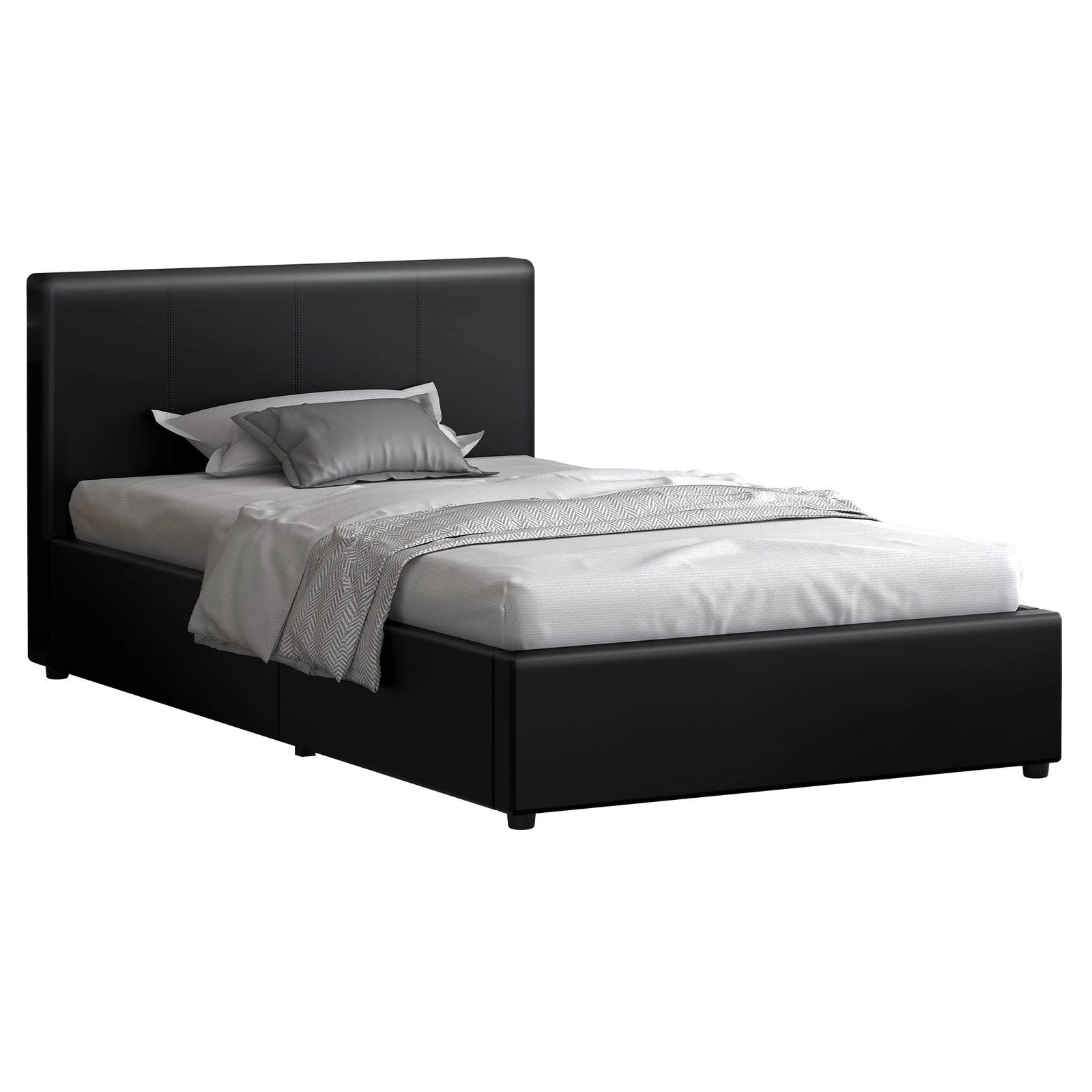 1 Alfordson Bed Frame Single Size Gas Lift Storage Base Leather Tricia - Black, 1 of 10