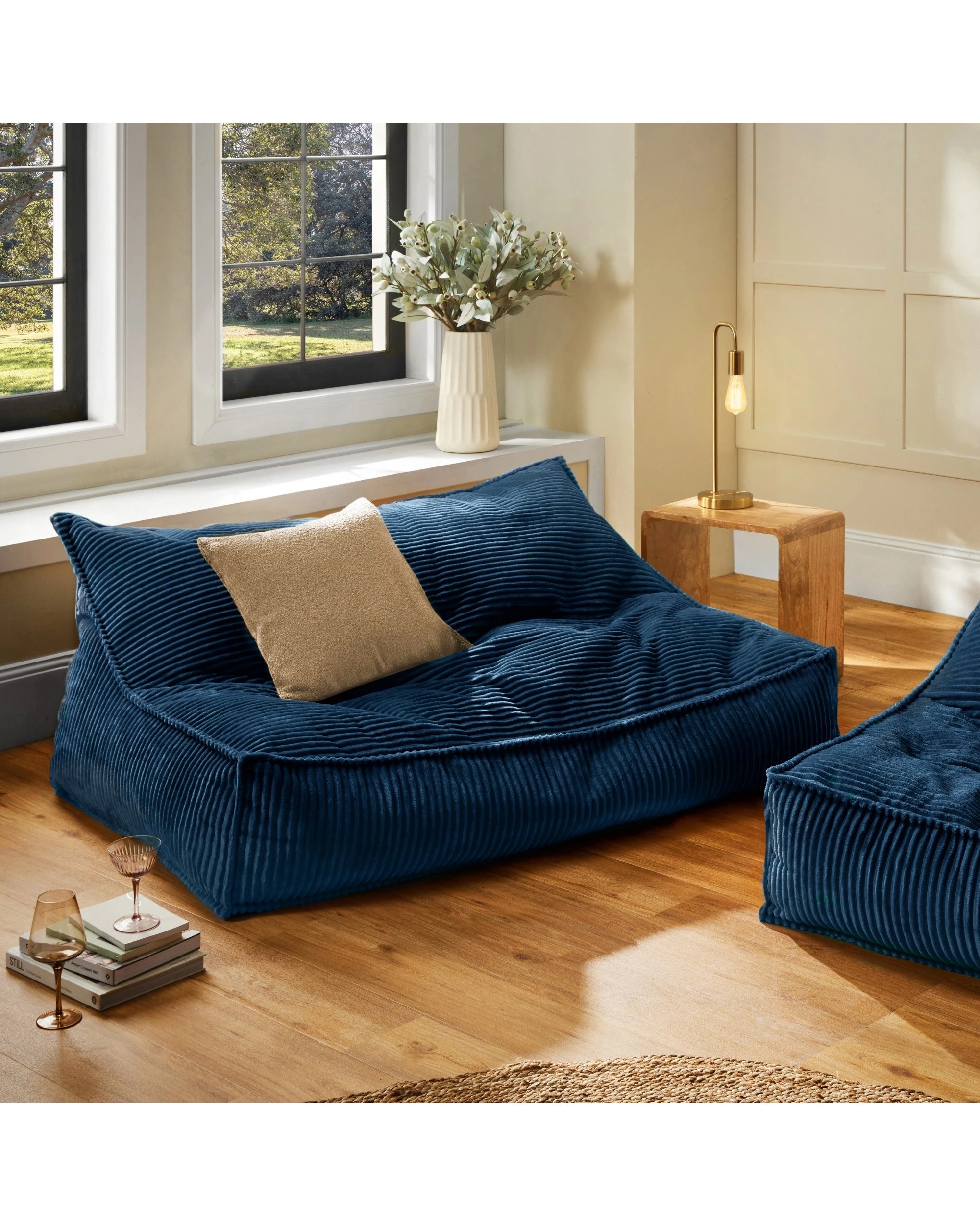 1 Cadence & Co. Wilde Ribbed Luxe Fleece Double Sofa Bean Bag Lounge Cover - Teal, 1 of 9