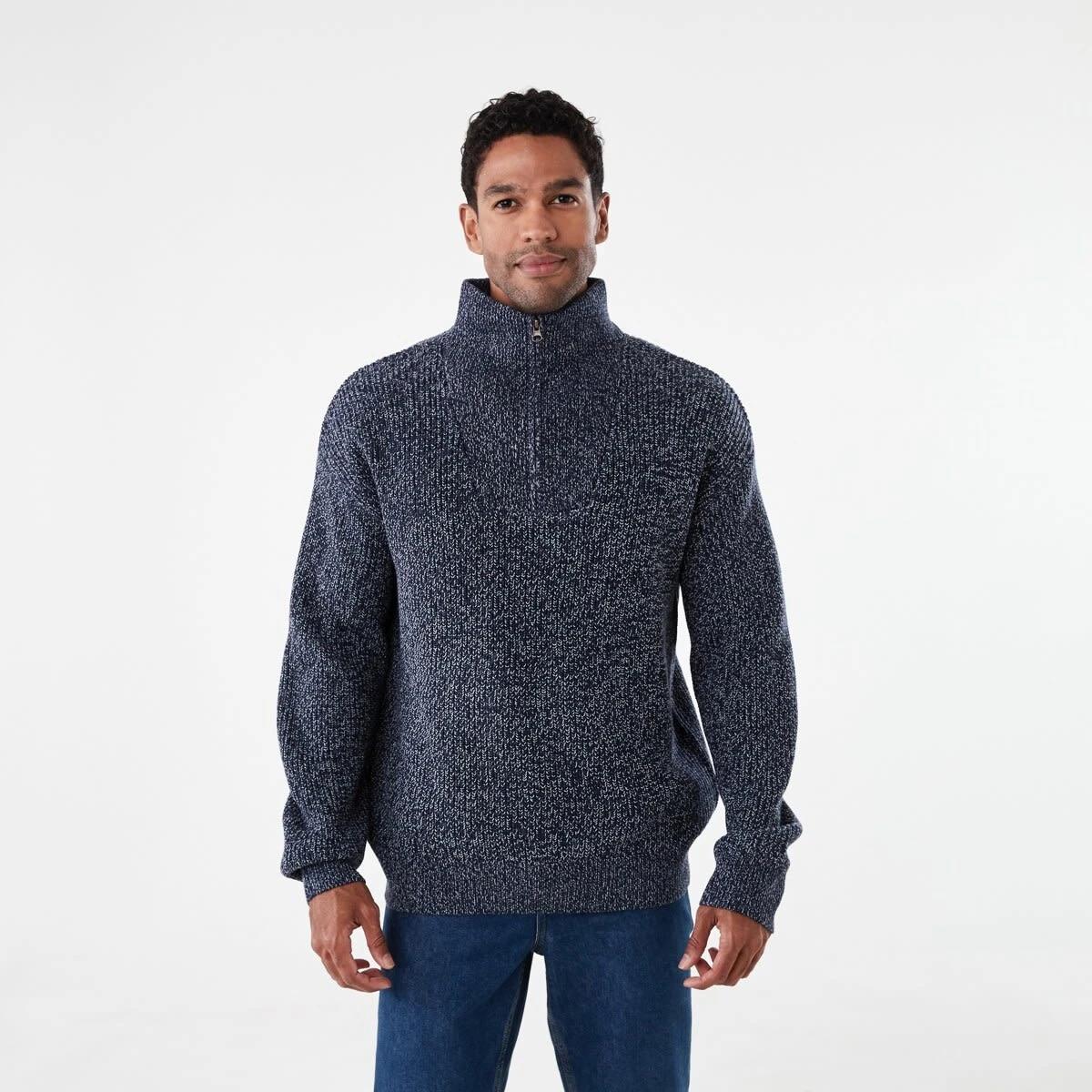 1 1/4 Zip Knit Jumper Nvy Marle, 1 of 5