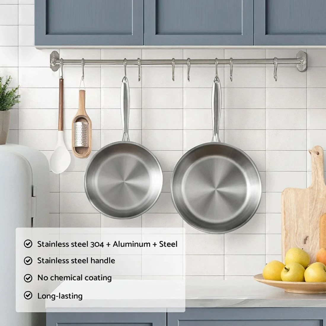 4 5-star Chef Frying Pan Stainless Steel Uncoated Twin Frypan Set 25/30cm - Silver, 4 of 7