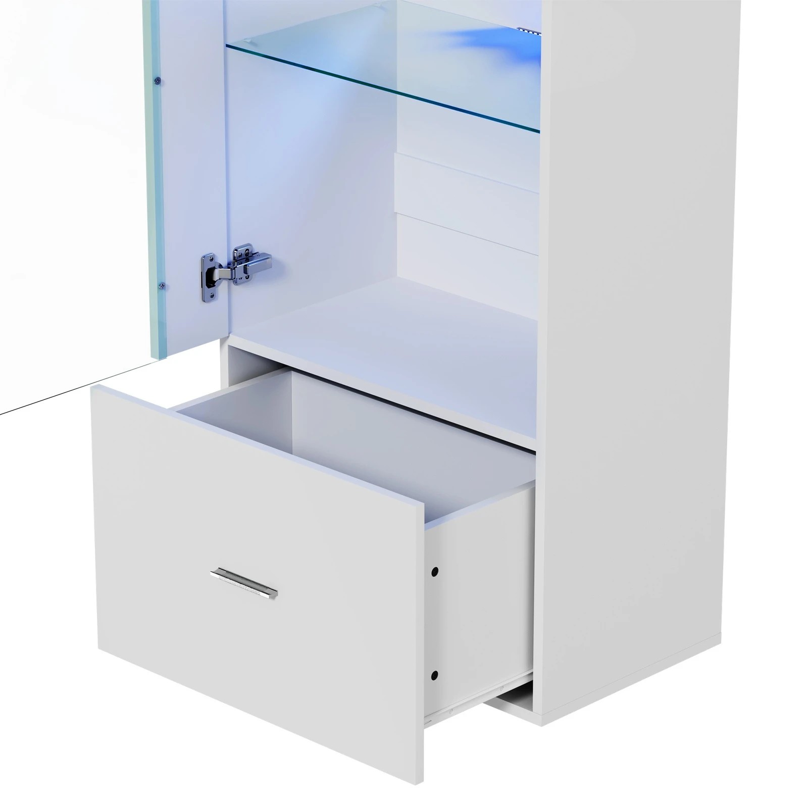 9 Oikiture Display Cabinet Buffet Sideboard LED Light Cupboard- White, 9 of 10