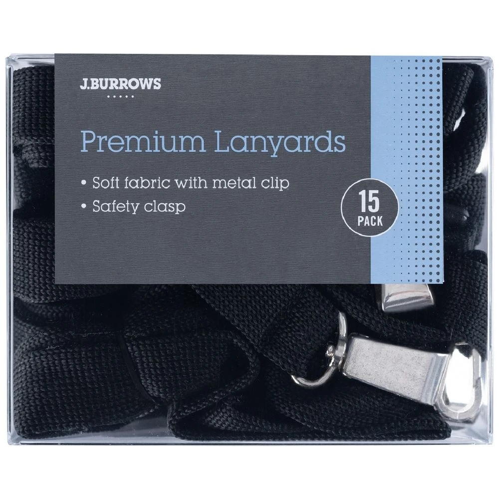 1 J.Burrows Premium Lanyard Tub Black 15 Pack, 1 of 3