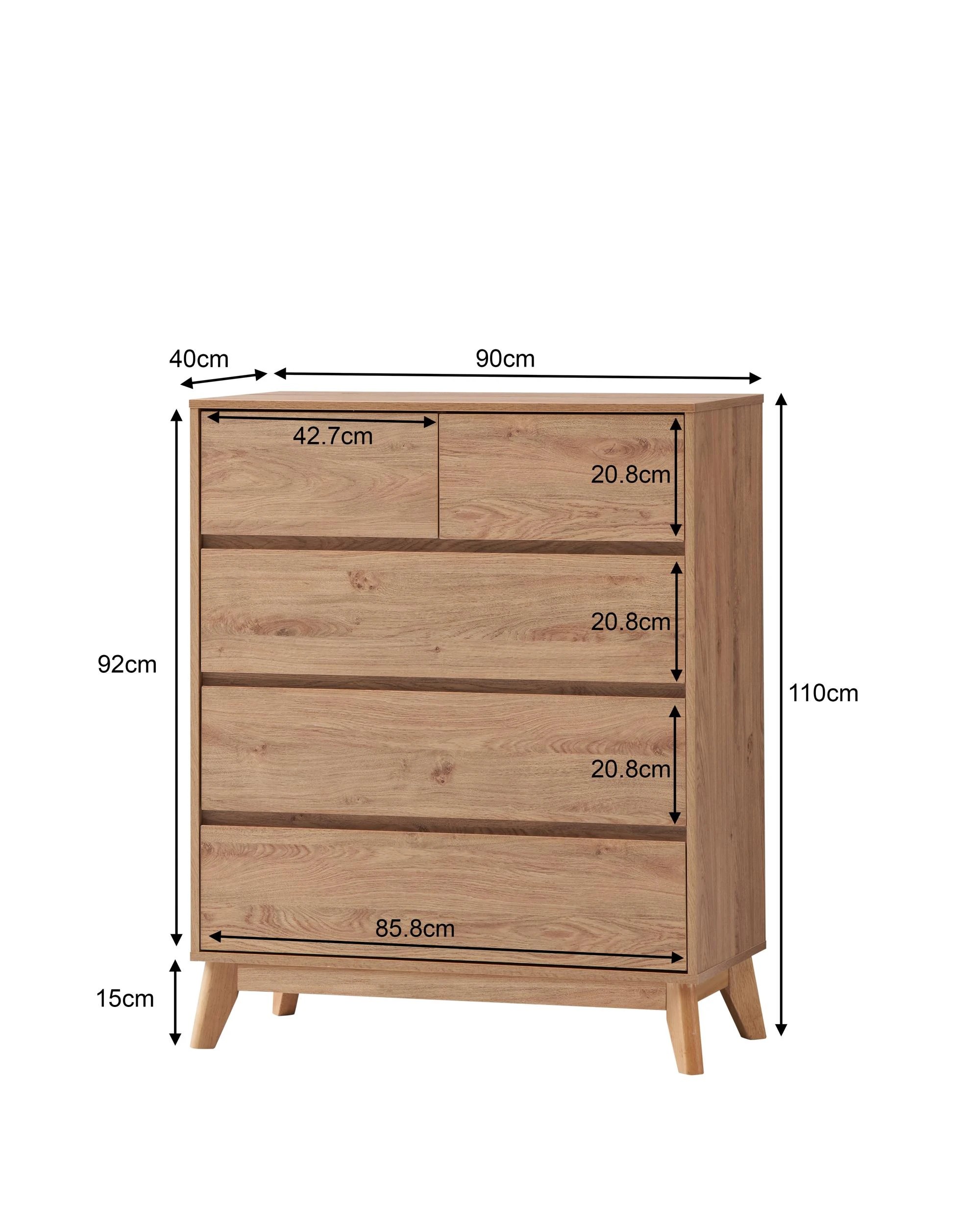 6 Kodu Chest 5 Drawers Tallboy Dresser Oak Look - Natural, 6 of 6