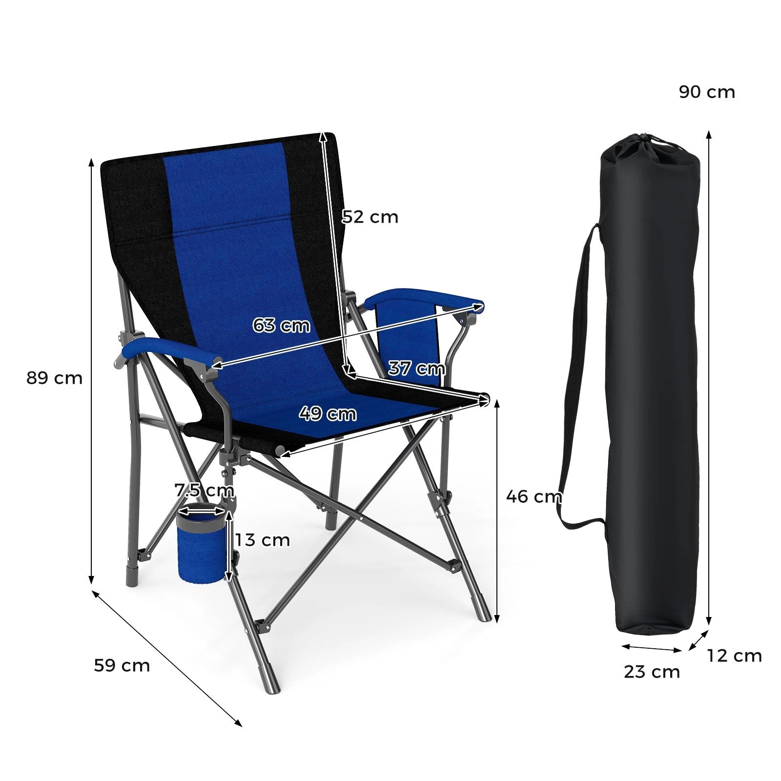 2 Costway 2x Folding Camping Chair Fishing Picnic Chair Outdoor Seat w/Cup Holder & Carry Bag - Blue, 2 of 2
