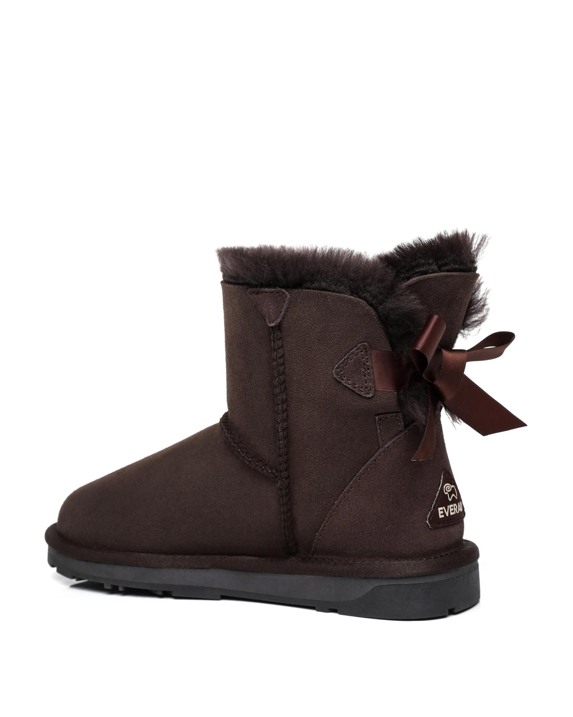3 Everau Womens Mini Back Bow UGG Boots CHOCOLATE, 3 of 5