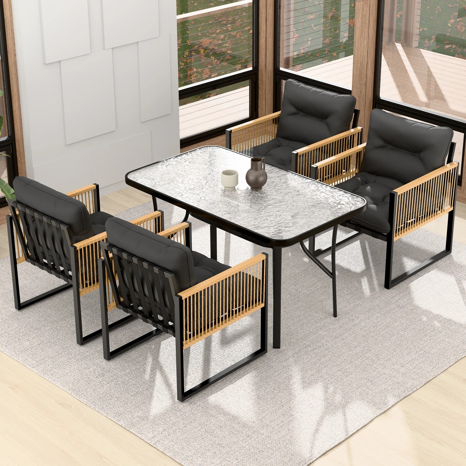 4 Alfordson Outdoor Dining Set Garden Table Lounge Chairs Patio Furniture - Black Grey, 4 of 10