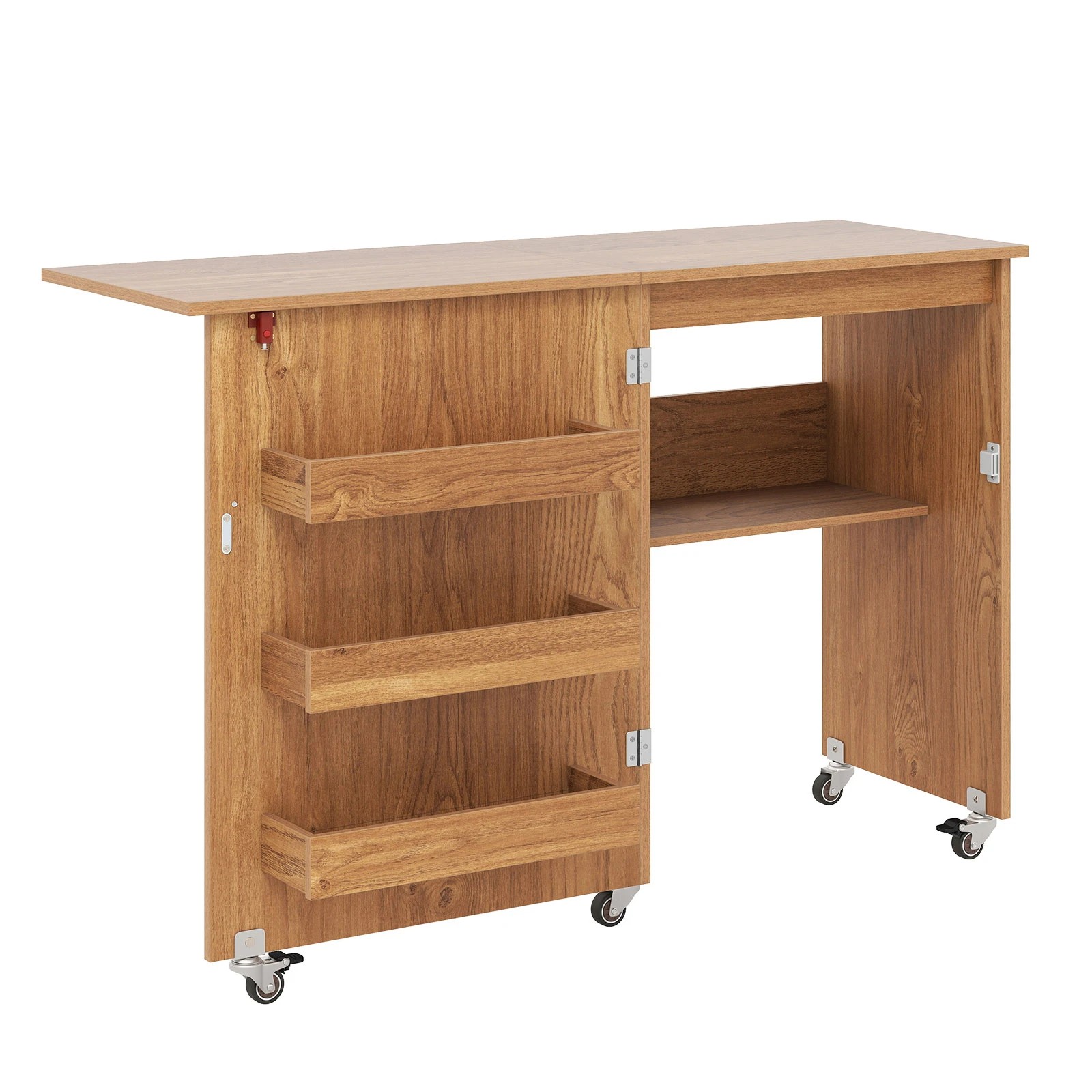 1 Costway Folding Sewing Table Rolling Craft Station w/Storage Cabinet - Natural, 1 of 3