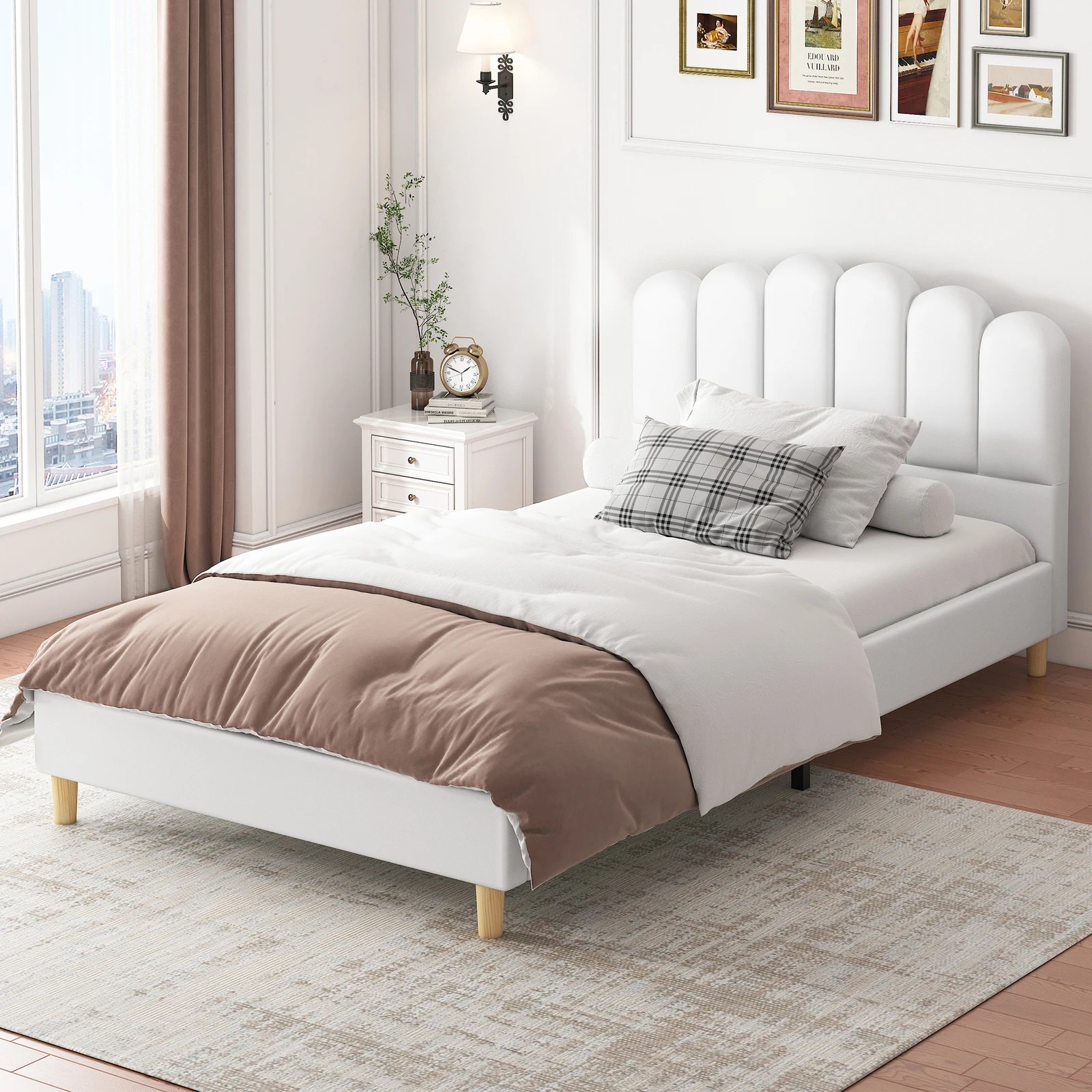 6 Alfordson Bed Frame King Single Upholstered Platform Base Leather Tania - White, 6 of 10