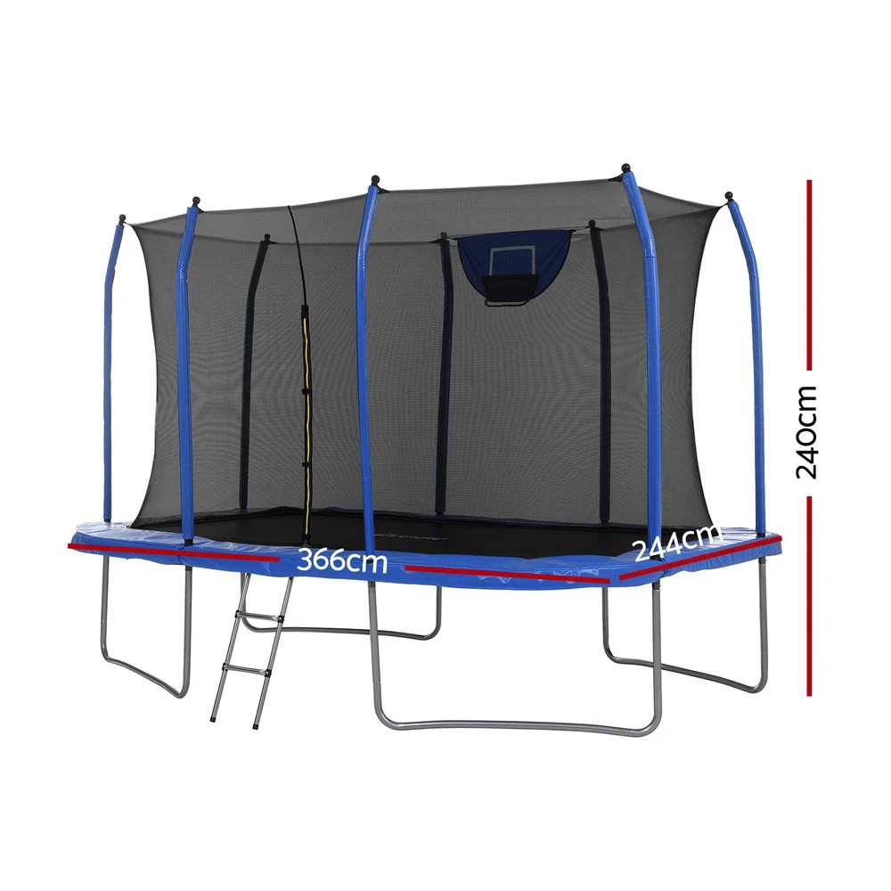 2 Everfit 12FT Trampoline Kids Rectangle Rebounder with Basketball Set Safety Net - Blue, 2 of 8