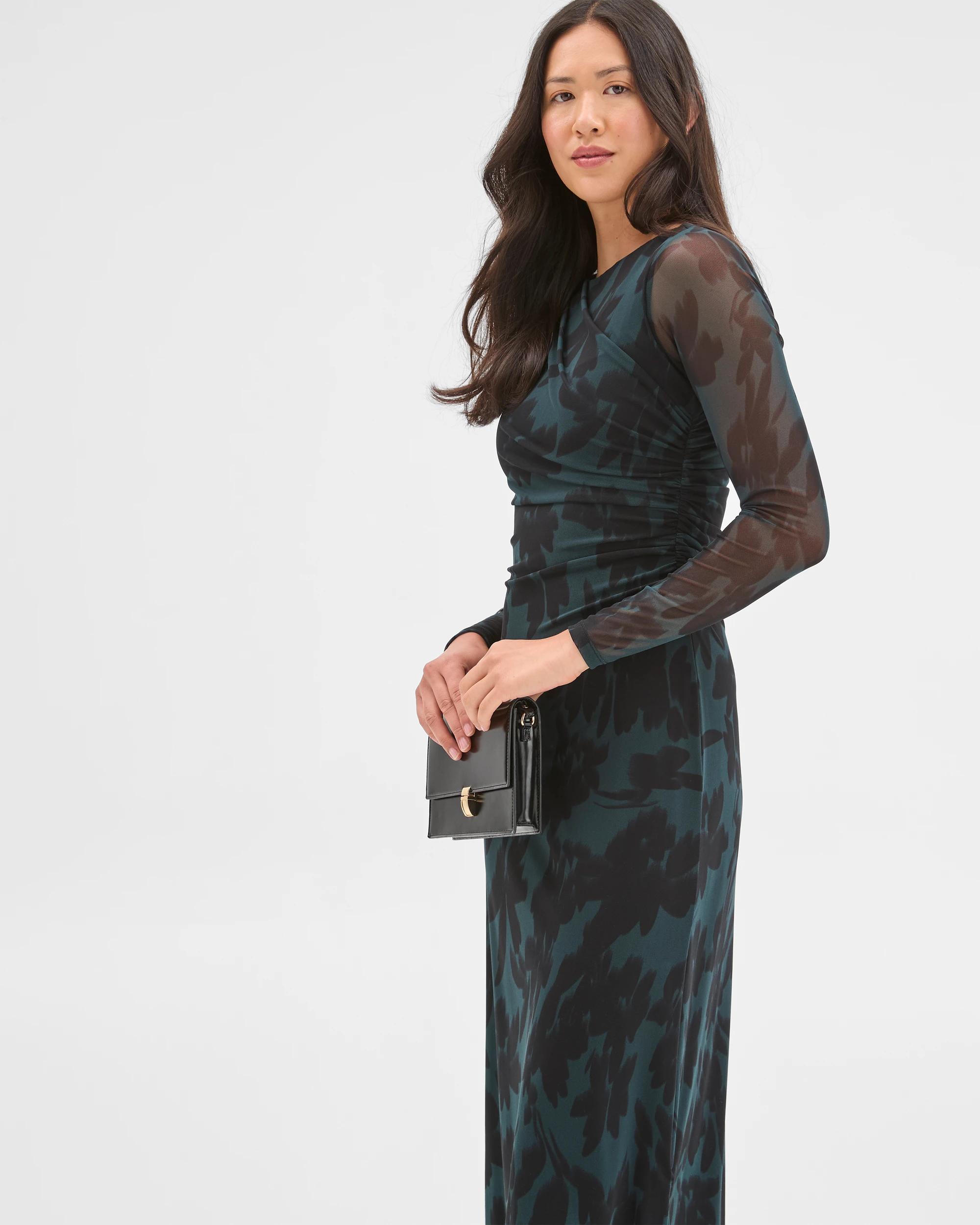 2 Preview Long Sleeve Mesh Midi Dress FLORAL BLUR, 2 of 6