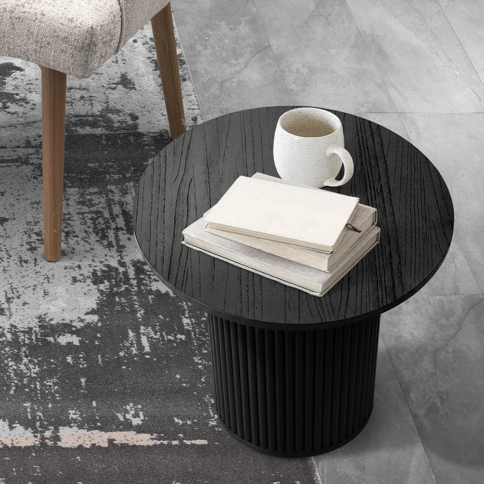 5 Oikiture Coffee Table Side End Tables Sofa Desk Bedside Round Wood - Black, 5 of 9