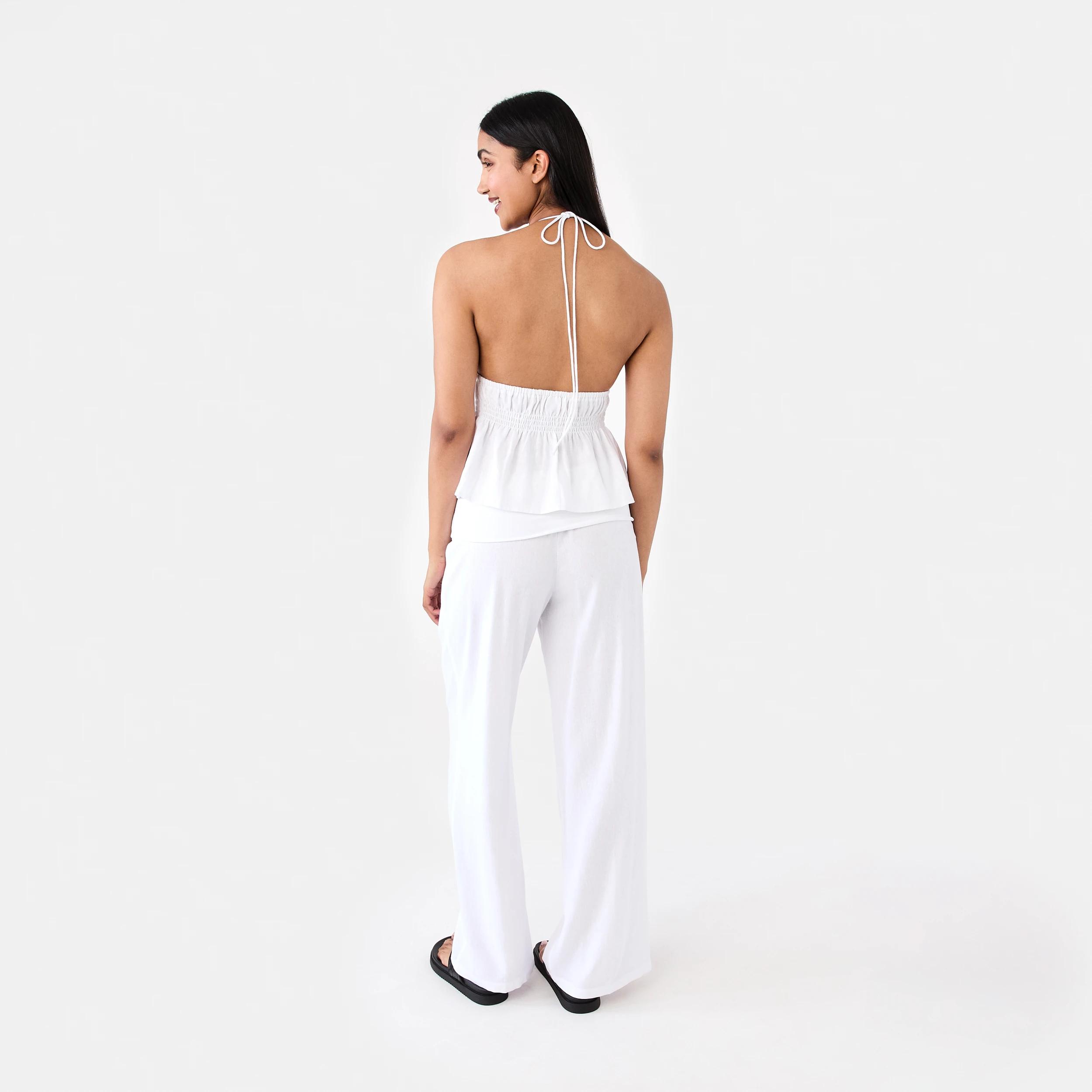 4 Linen Blend Tie Front Halter Neck Top White, 4 of 7