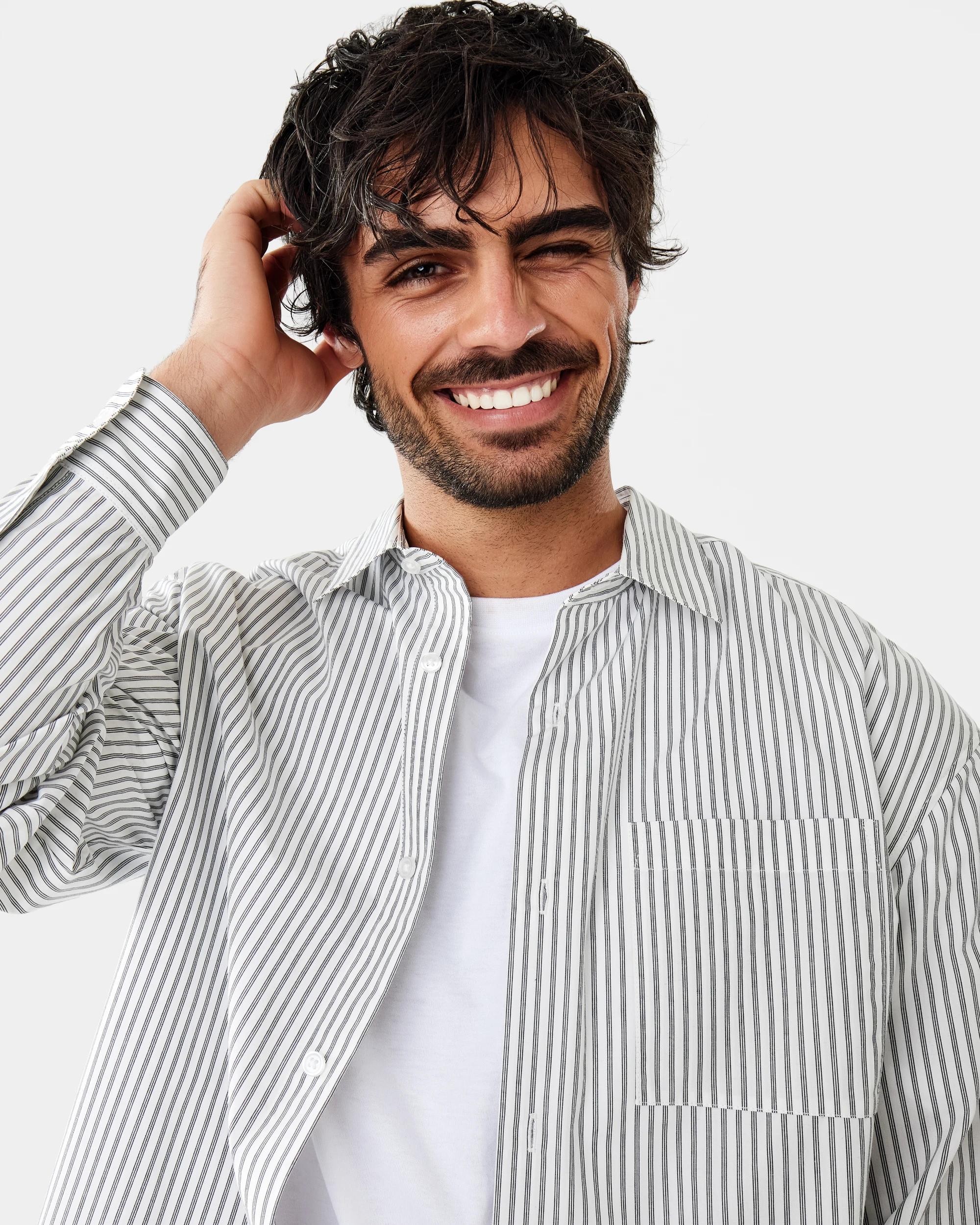 6 Long Sleeve Relaxed Poplin Shirt Wht Stripe, 6 of 9