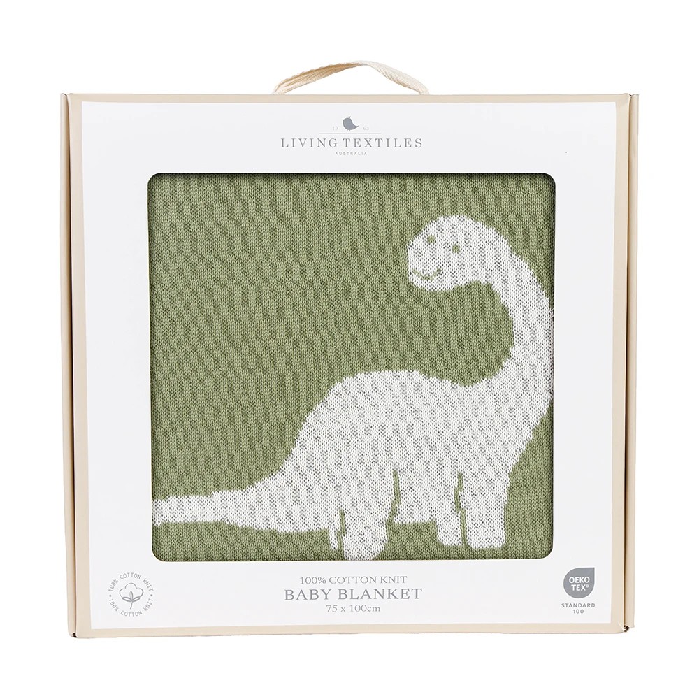 2 Living Textiles Dinosaur Knitted Baby Pram Blanket 75 x 100 cm – Green, 2 of 4