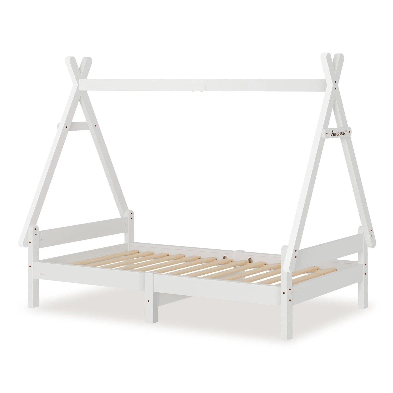 9 Alfordson Kids Bed Frame Wooden Timber Single House Frame Platform Base Estelle - White, 9 of 10