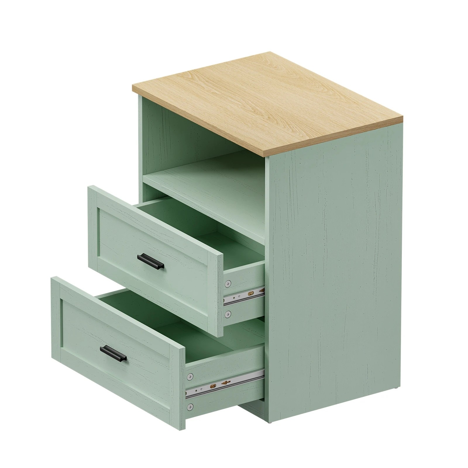 7 Oikiture Bedside Table 2 Drawers Open Shelf Nightstand Storage - Green, 7 of 8