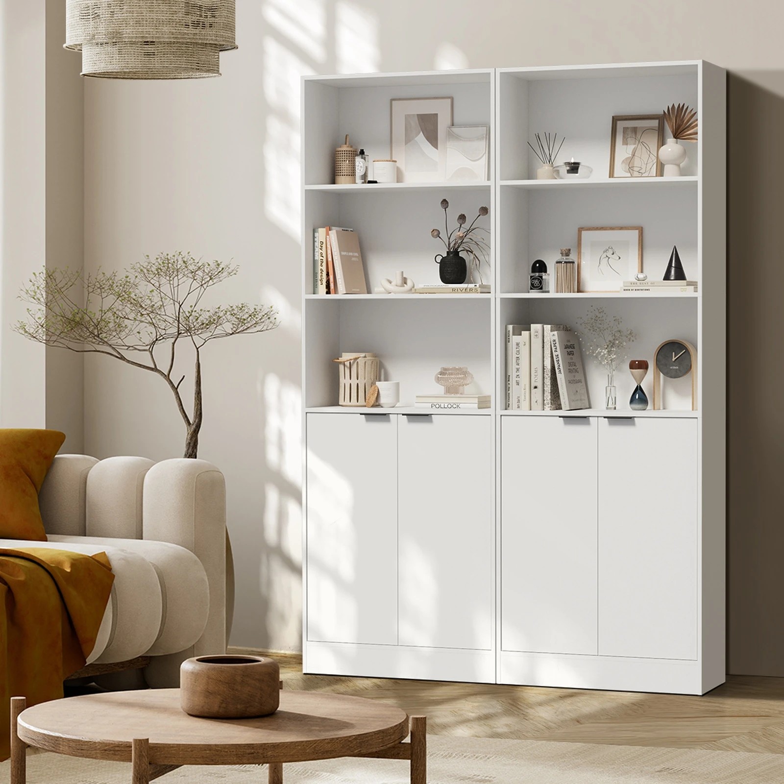 4 Oikiture Tall Bookcase Display Shelf 2 Door Adjustable Storage Cabinet - White, 4 of 8