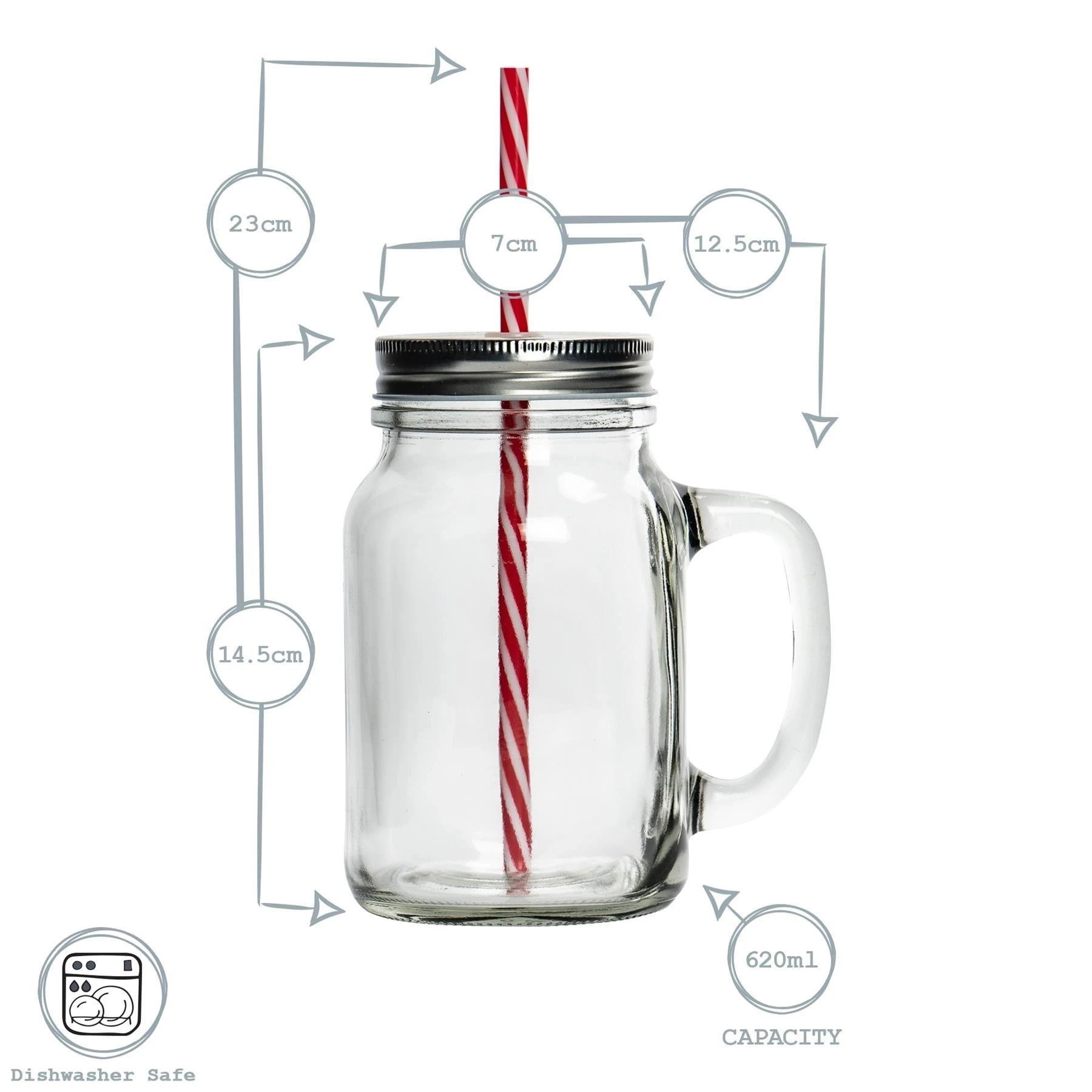 3 Rink Drink 4 Piece Glass Drinking Jars Set with Lid and Straw with Handle-  620ml, 3 of 7