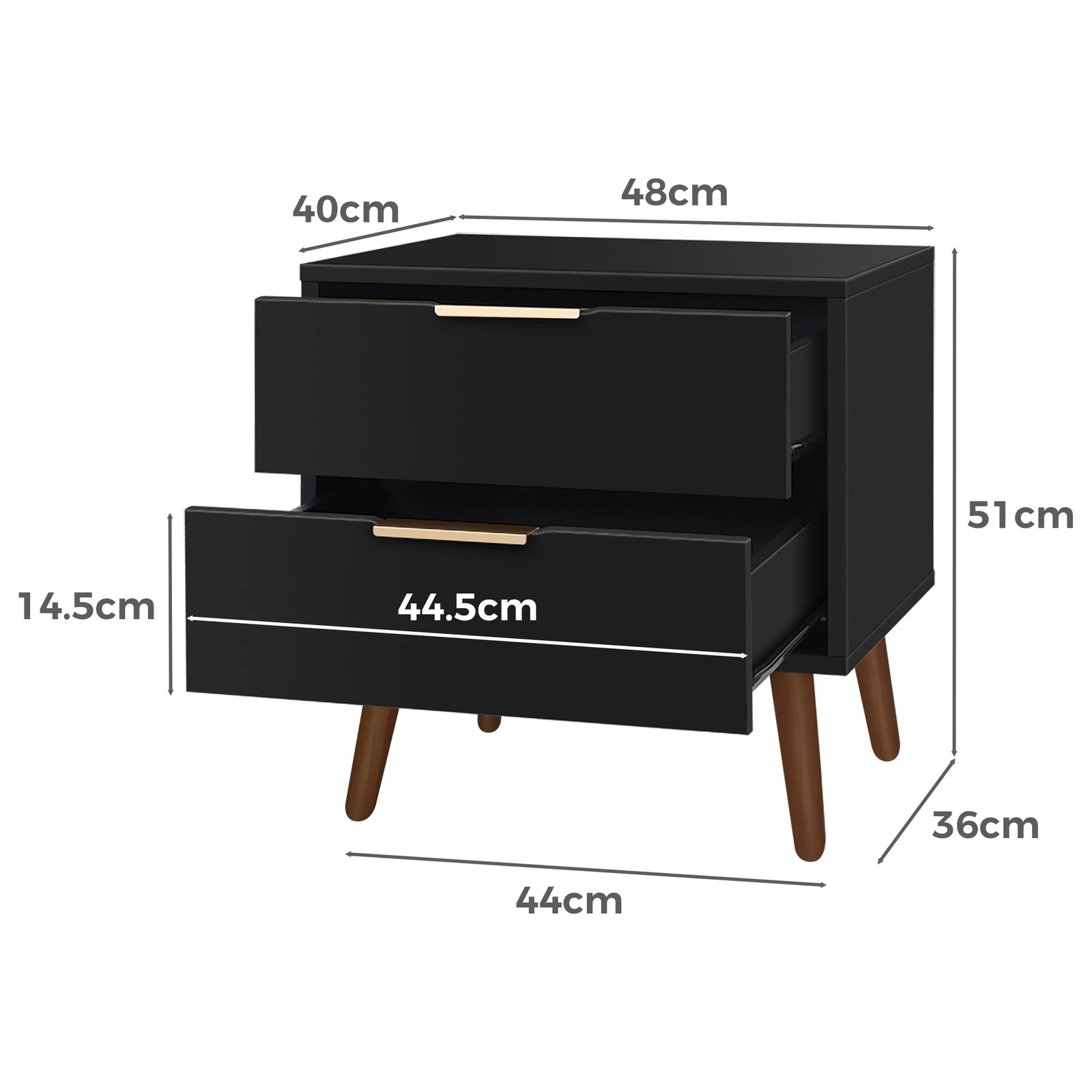 3 Alfordson 2x Bedside Table Nightstand Side Storage Cabinet Scandinavian - Black, 3 of 5