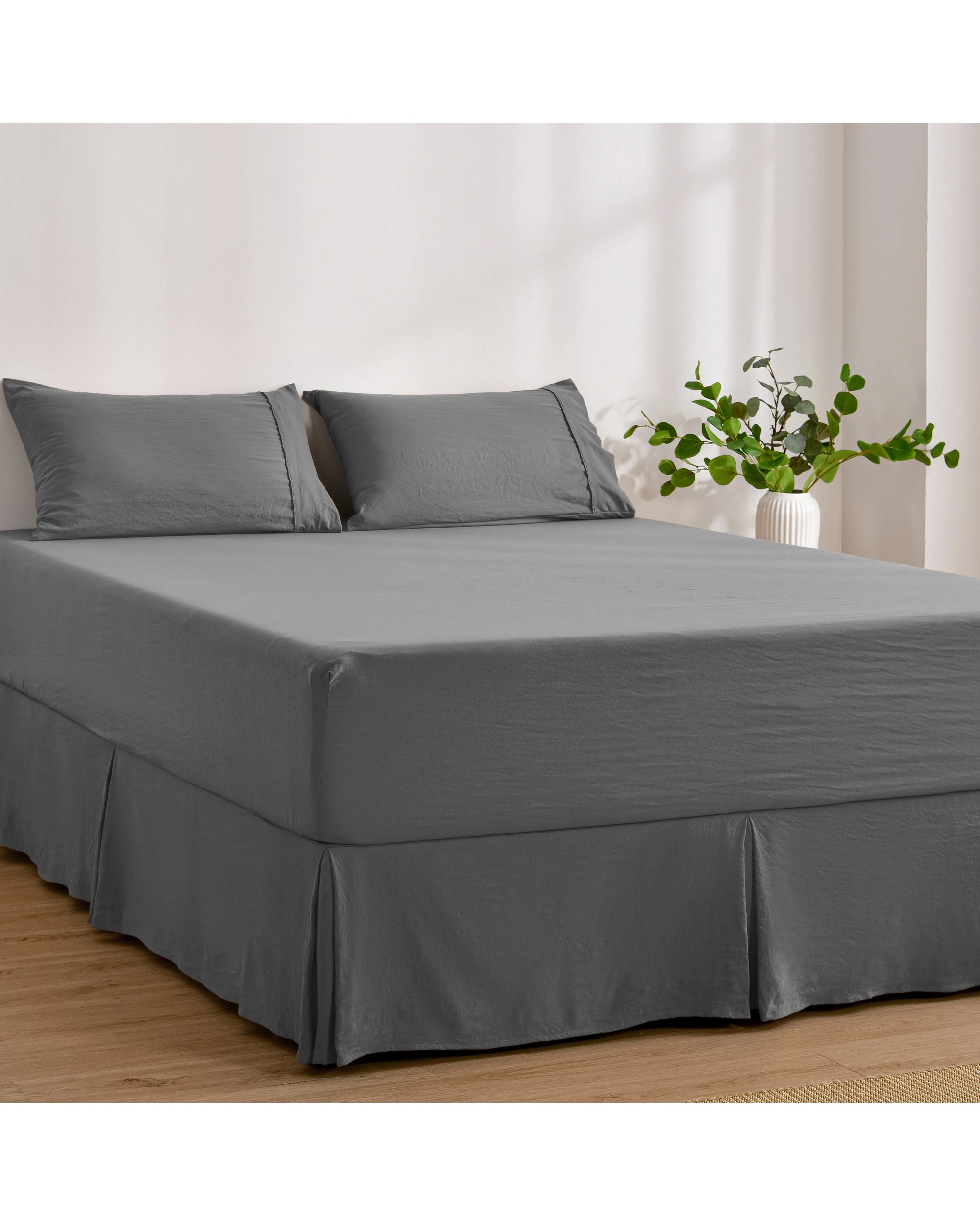 3 Dreamaker Superfine Washed Microfibre Pleated Valance - King Single Bed - Charcoal, 3 of 9