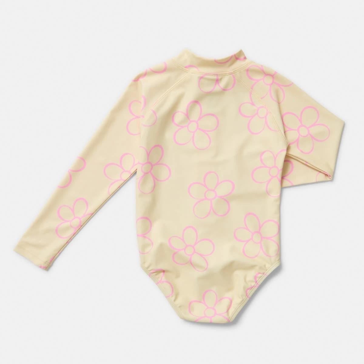 6 Long Sleeve One Piece Swimsuit OUTLINED DAISY BUTTER CREAM, 6 of 7