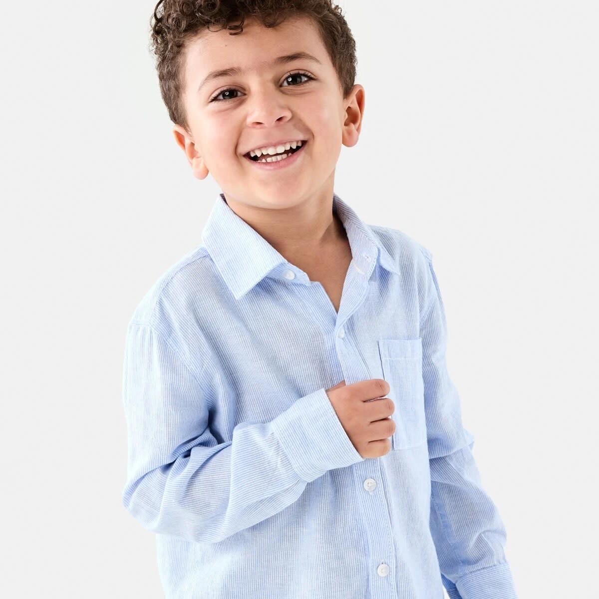 4 Long Sleeve Linen Shirt BLUE STRIPE, 4 of 9