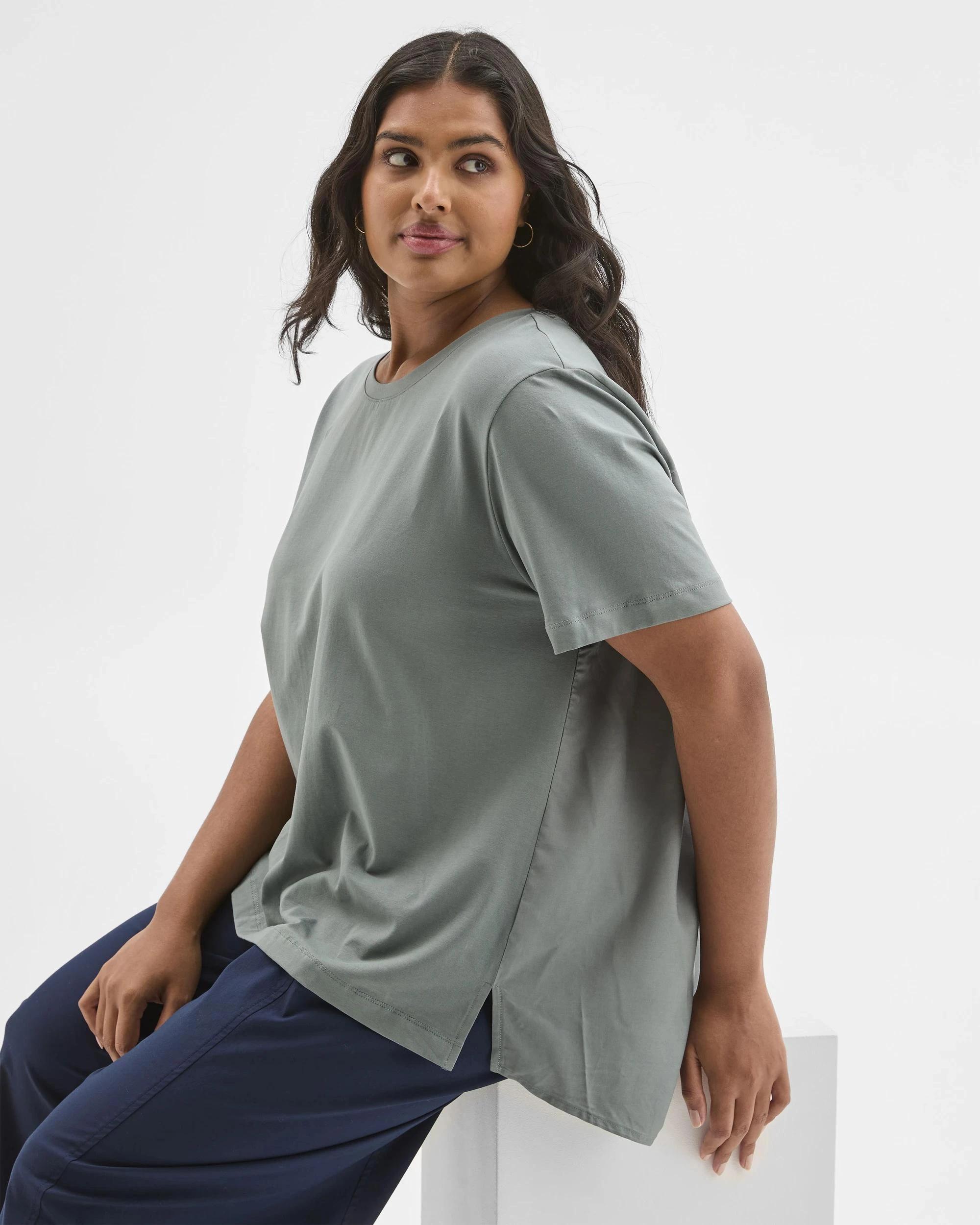 2 Target Curve Plus Size Australian Cotton Blend Knit/Woven Top DUSTY KHAKI, 2 of 5