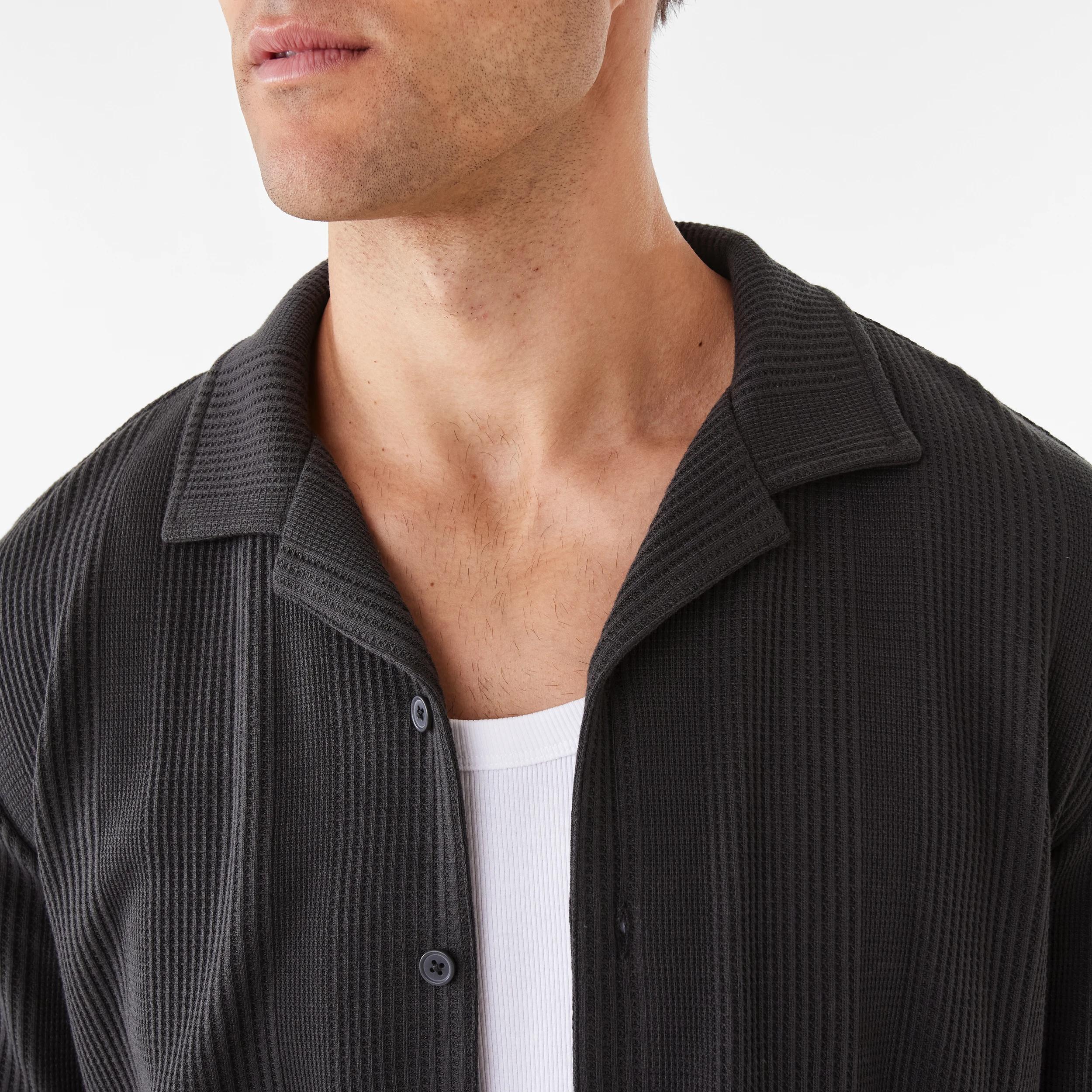 6 Short Sleeve Textured Knit Shirt OYSTER BLACK, 6 of 9