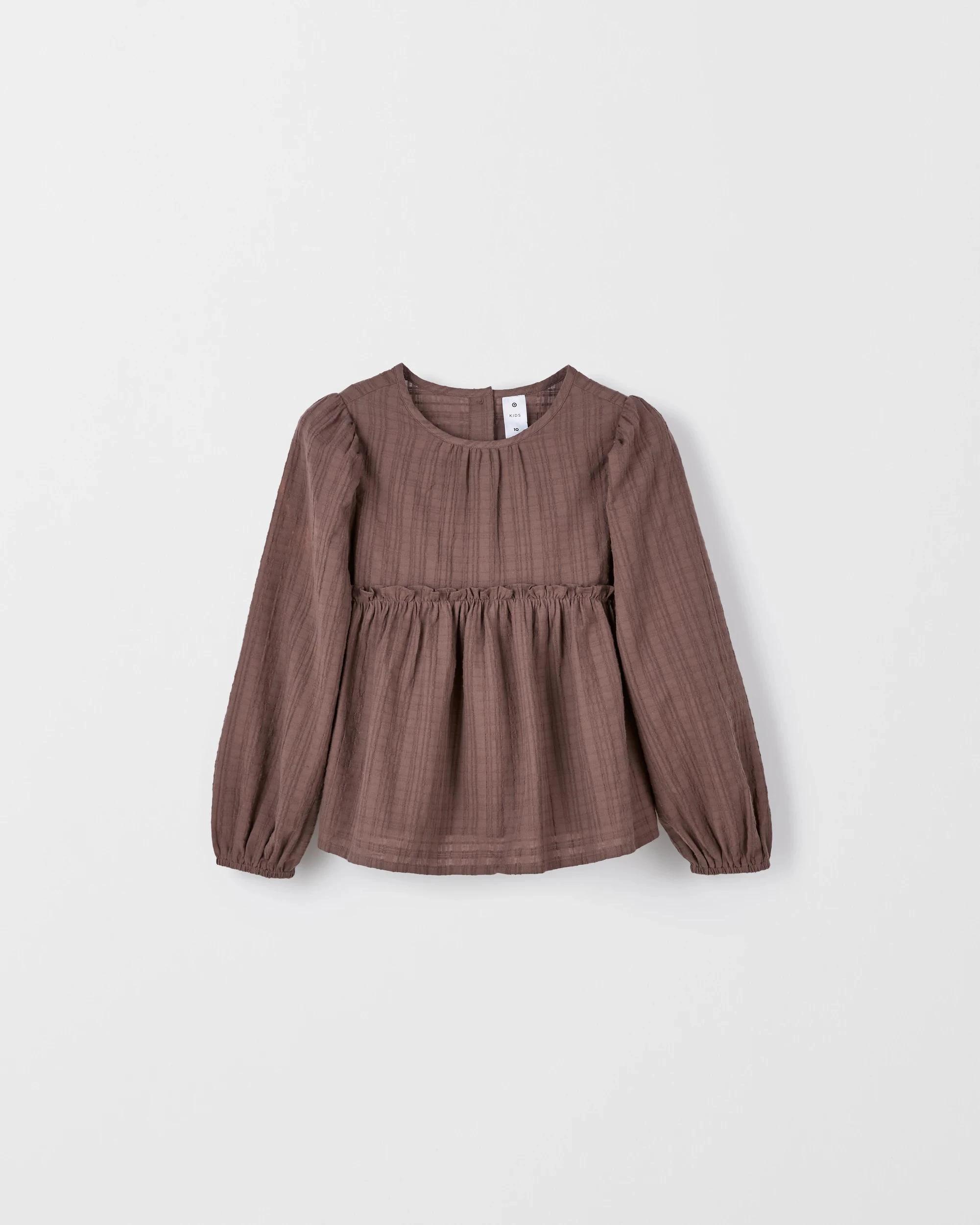 1 Target Kids Long Balloon Sleeve Blouse BROWN, 1 of 1
