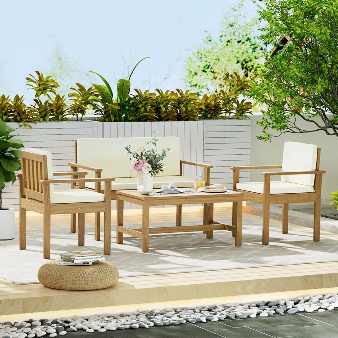 3 Gardeon 4-Piece Outdoor Sofa Set Wooden Couch Lounge Setting
 - brown, 3 of 5