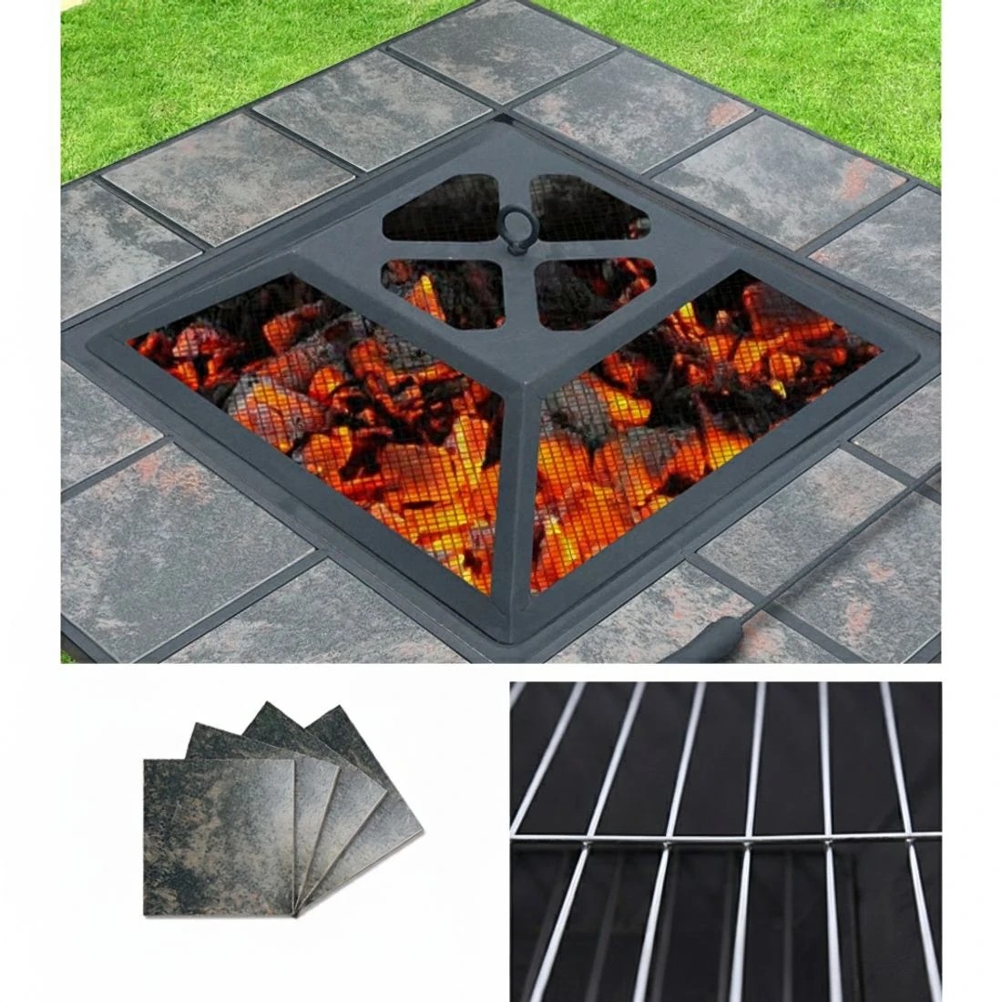 5 Grillz Fire Pit BBQ Grill Ice Bucket 4-In-1 Table - Black, 5 of 7